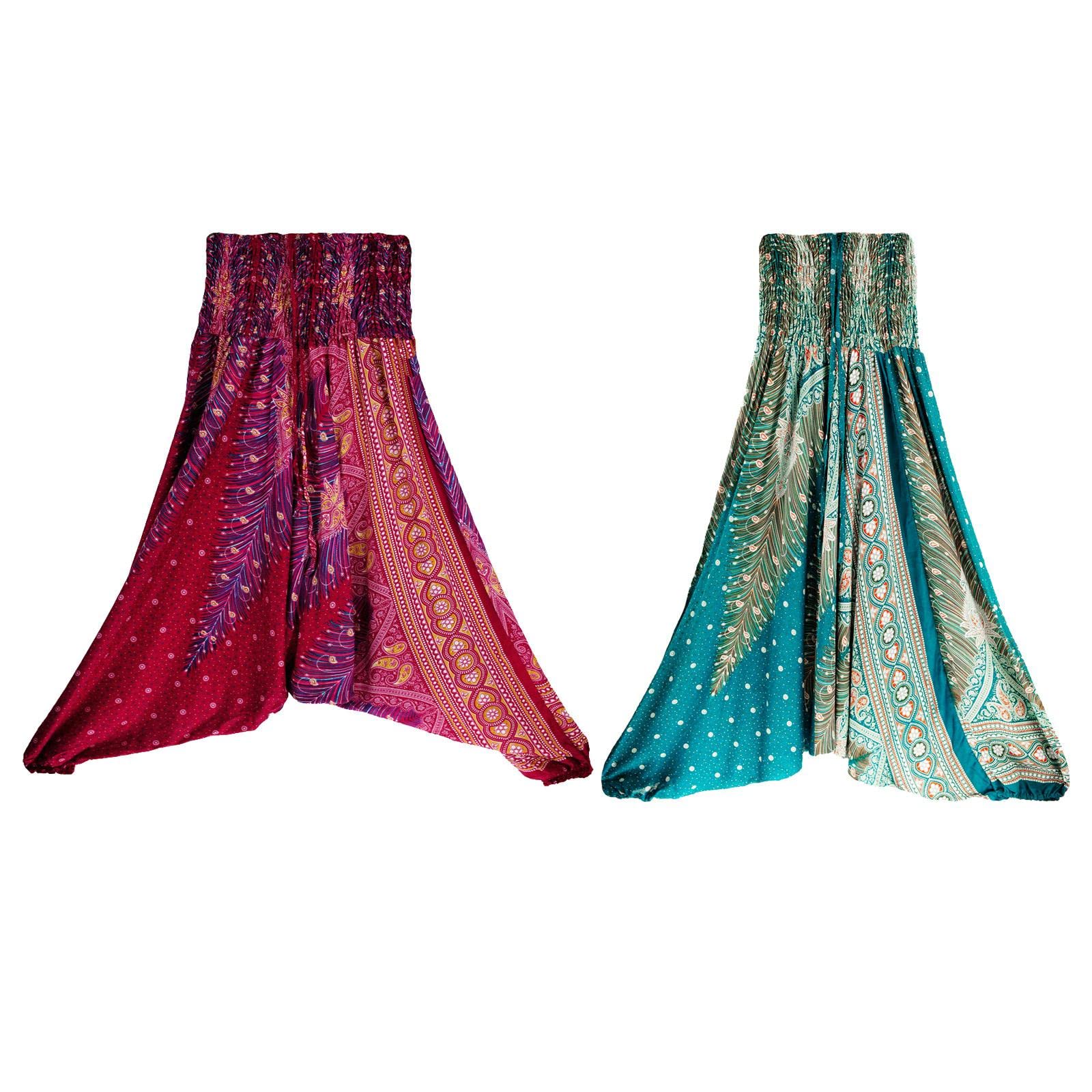 YIJU 2-Pack Women's Smocked Waist Yoga Pants - Floral Print Harem Pants, Loose Fit Beach Trousers for Yoga, Travel & Casual Wear