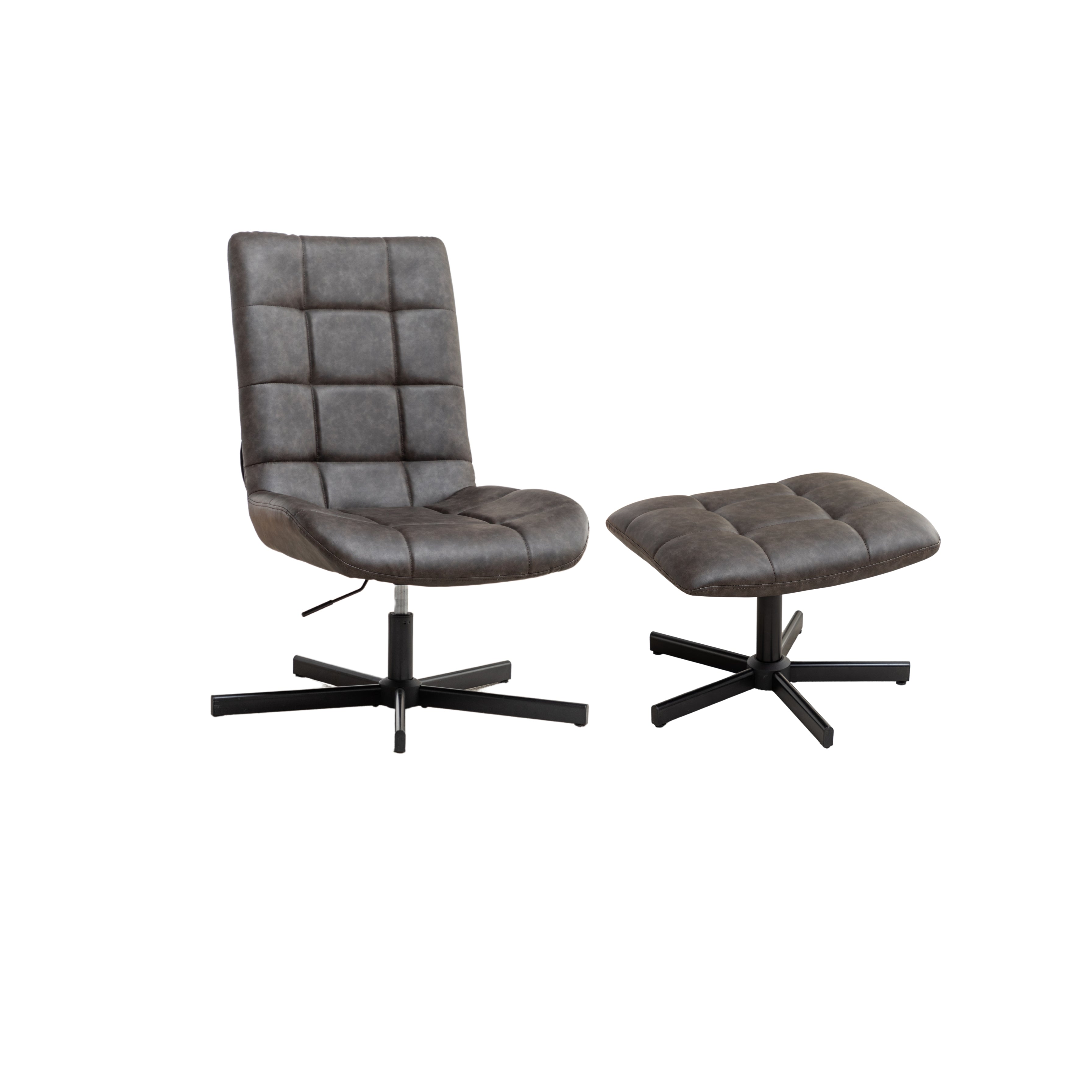 Roundhill Furniture Arlena Faux Leather Tufted Accent Chair with Ottoman Set - Modern Living Room Seating for Home Office, Bedroom or Lounge Area