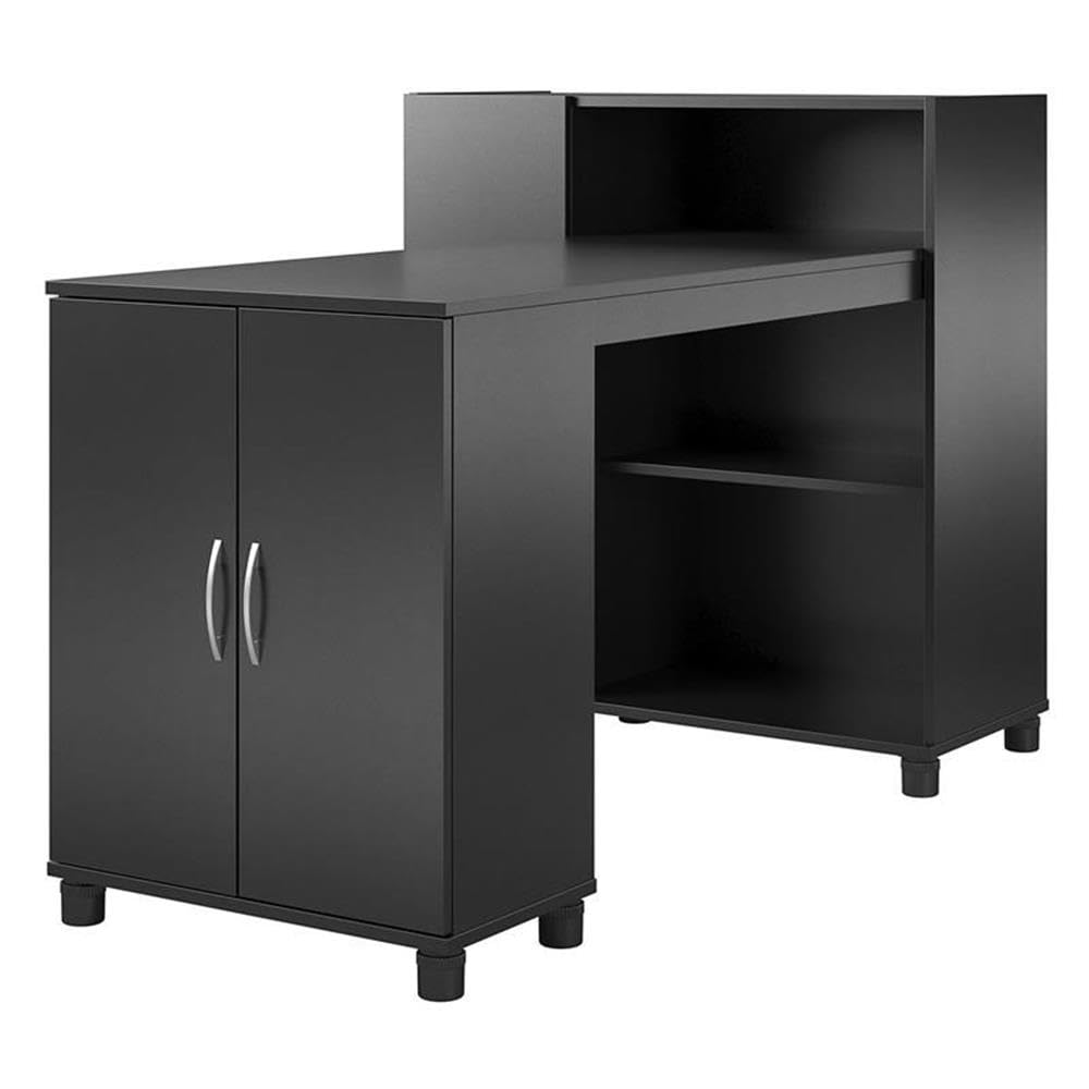 Pemberly Row Transitional Wood Hobby and Craft Desk with Storage Cabinet in Black - Perfect for DIY Projects, Home Office & Craft Room Organization
