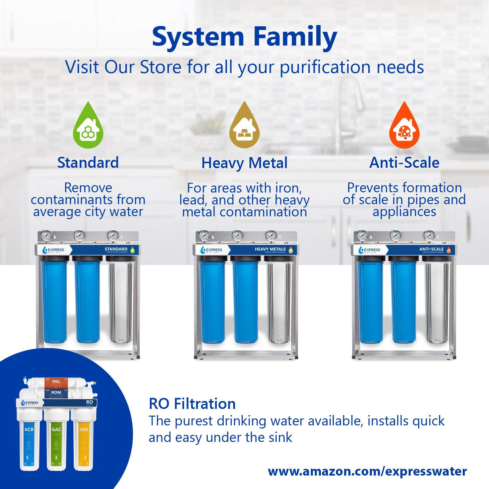 Express Water WH100SP Anti-Scale Whole House Water Filtration System - Blue | Removes Hard Water Deposits & Protects Plumbing | Ideal for Homes, Apartments & RV Living