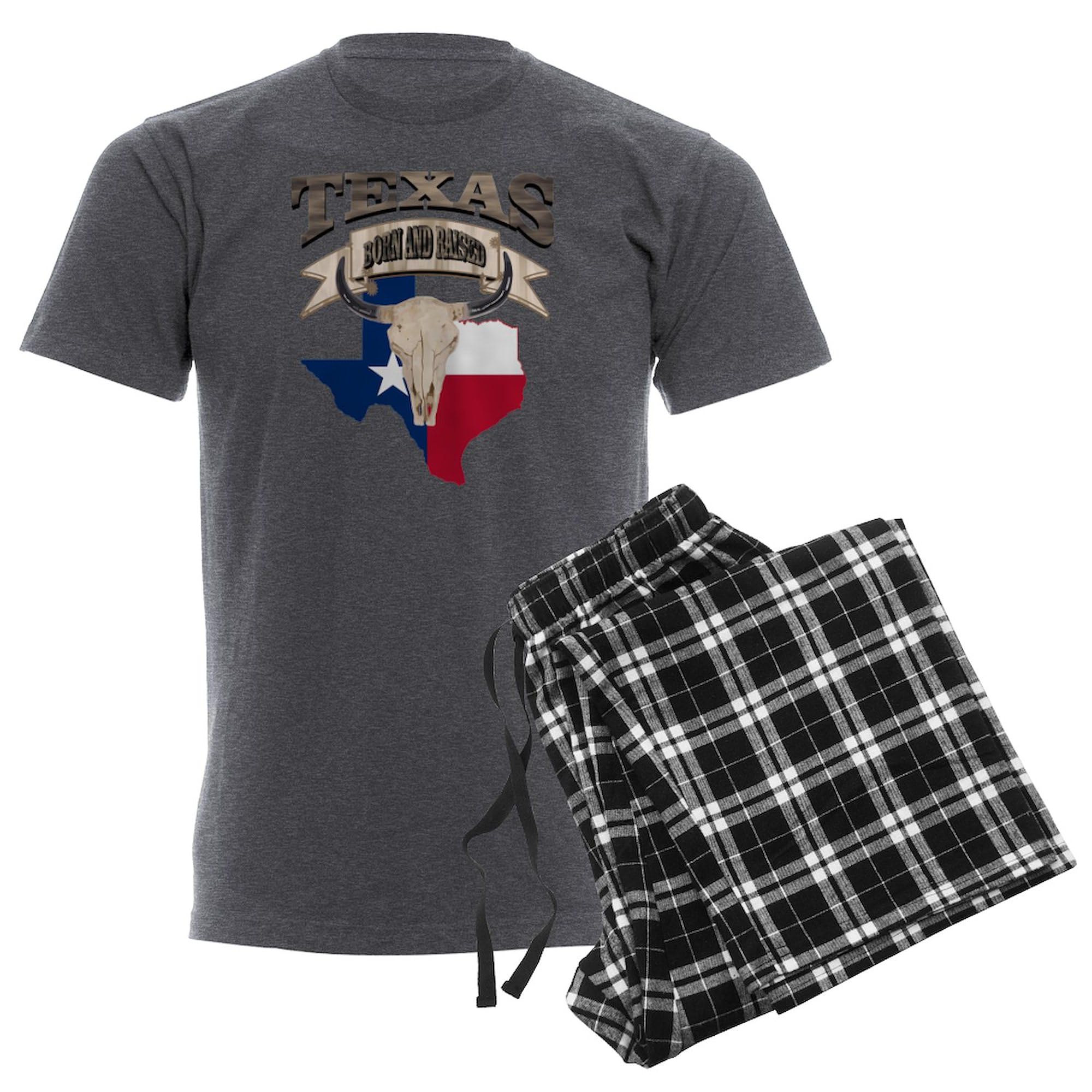 Bull Skull Born Texas Men's Charcoal Pajama Set - Soft Novelty Sleepwear for Men - Perfect for Texas Pride, Western Theme Parties & Cozy Lounge Nights