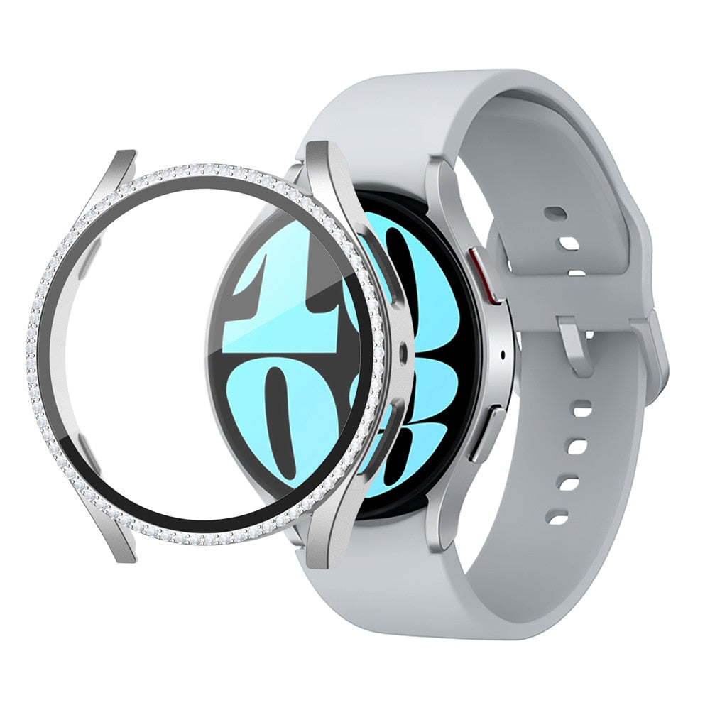 Diamond Style PC Case with Tempered Glass for Samsung Galaxy Watch 6 (40mm/44mm) - Protective Cover for Workout, Running & Daily Wear
