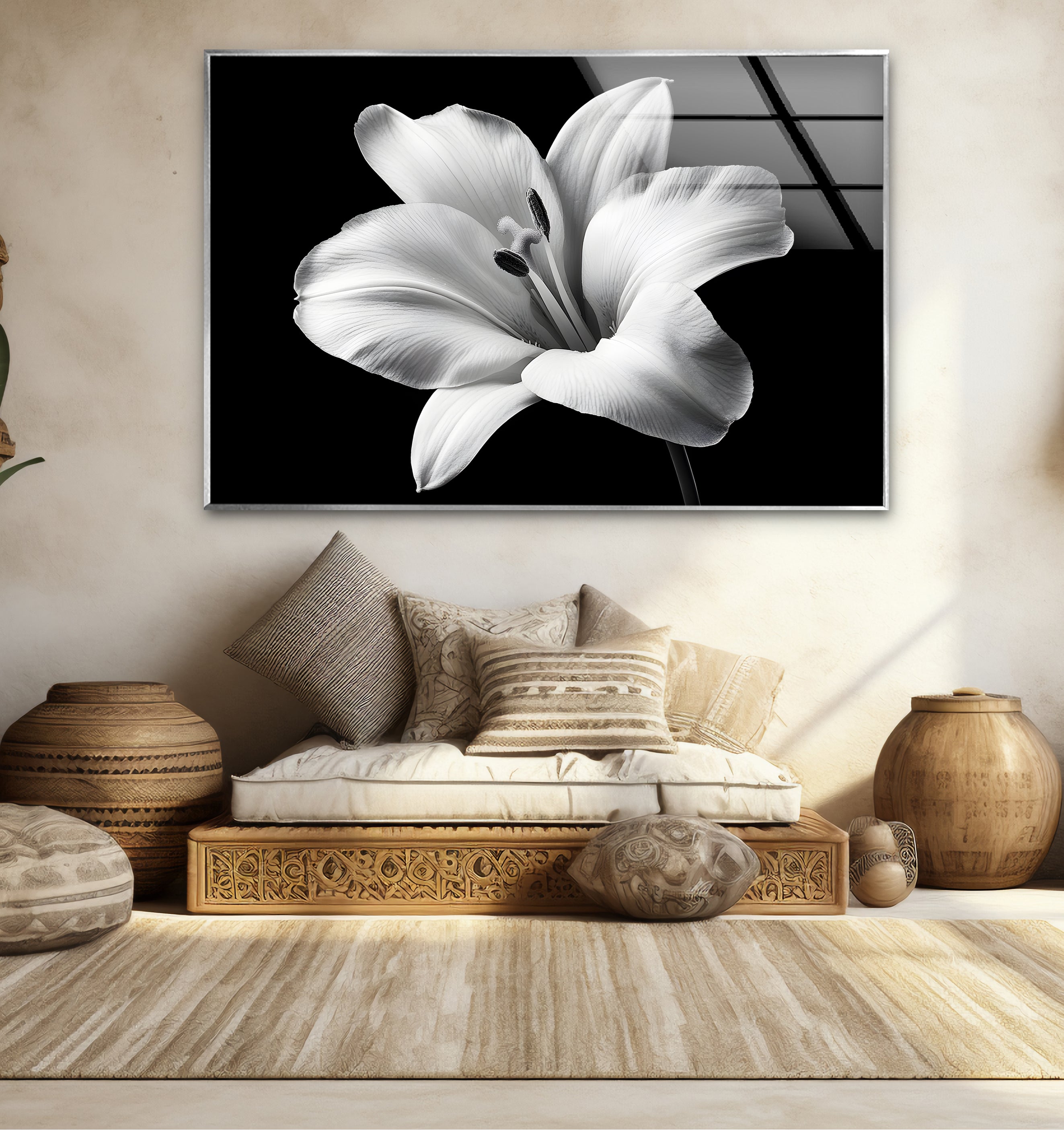 Elegant Black and White Lily Flower Glass Wall Art - Modern Home Decor for Living Room, Bedroom & Office - Perfect Gift for Housewarming, Wedding & Anniversary