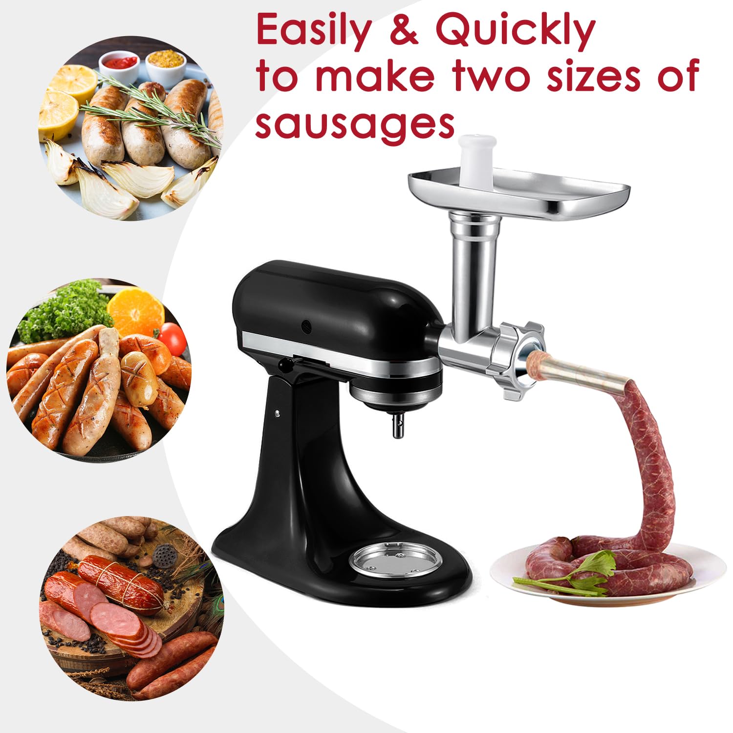 KitchenAid Stand Mixer Metal Grinder Attachment - Meat Grinder, Sausage Stuffer & Food Processor for KitchenAid Mixers (Silver, Mixer Not Included) - Perfect for Homemade Sausages, Burgers & Fresh Ground Meat