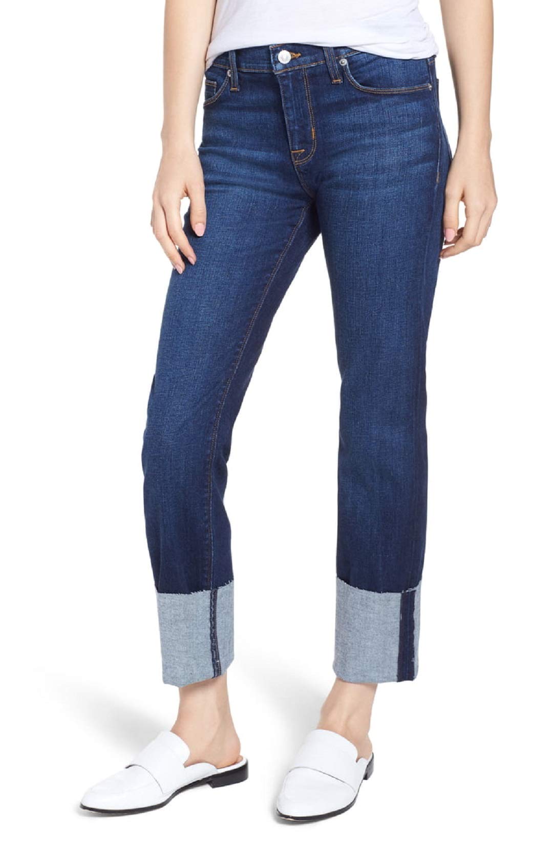 HUDSON Women's Tally Deep Cuff Cropped Jeans - High Waist Distressed Denim Pants, Light Blue Wash, Size 26 - Perfect for Casual Outfits, Weekend Wear & Street Style Fashion
