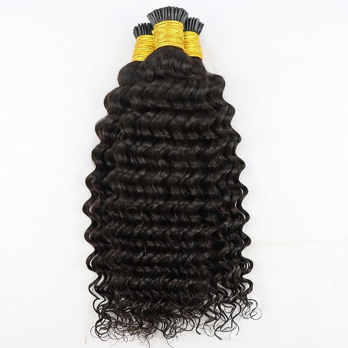 Microlink Deep Wave I-Tip Human Hair Extensions – Pre-Bonded Curly Brazilian Remy Hair with Micro Beads & Keratin Stick – Jet Black & Brown Colors (100 Strands, 16 Inch, 100g) – Perfect for Volume, Length & Styling for Parties, Weddings & Everyday Wear