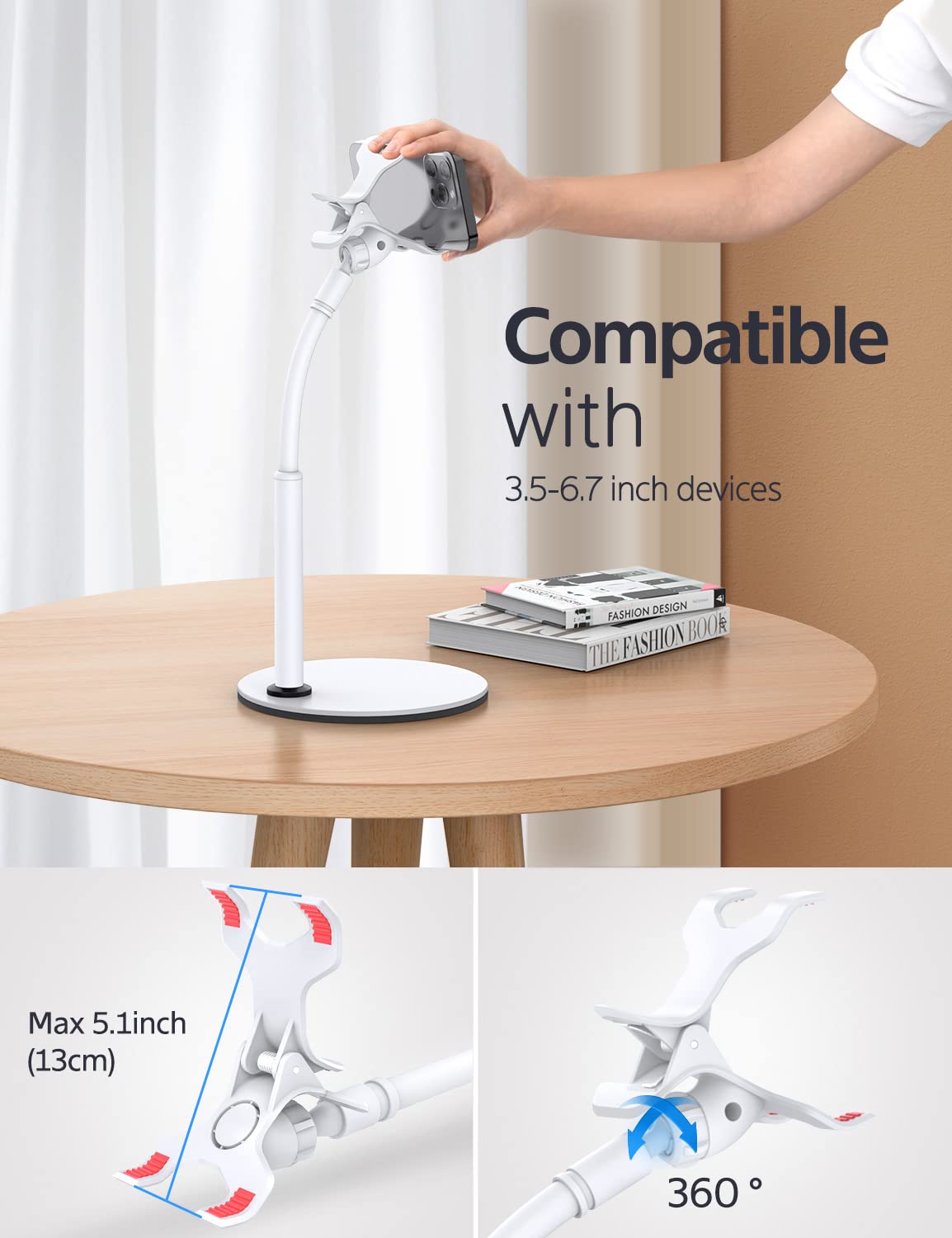 Adjustable Gooseneck Phone Stand Holder - Universal Aluminum Alloy Lazy Bracket for iPhone, Samsung & 3.5