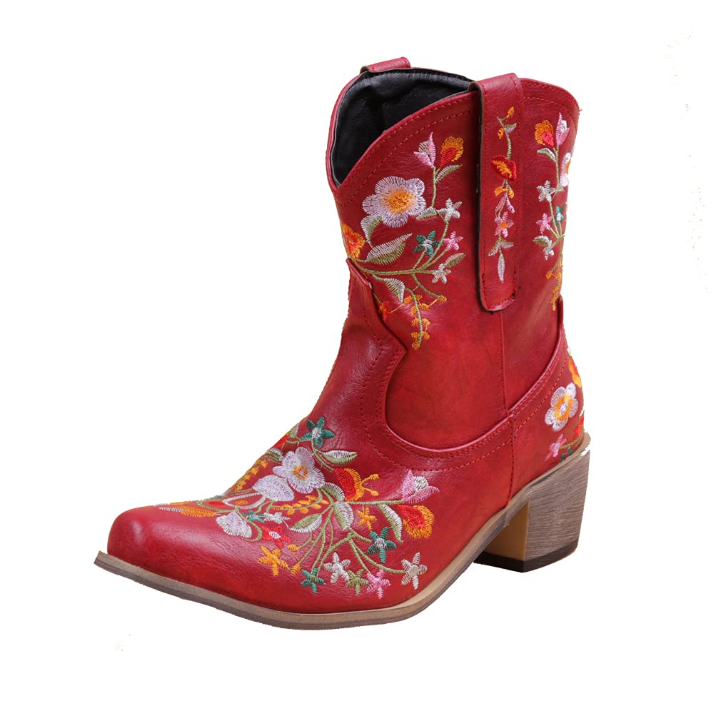 SO SIMPOK Women's Classic Cowgirl Boots - Retro Western Ankle Boots with Embroidered Design for Country Dancing, Rodeo & Vintage Fashion Outfits