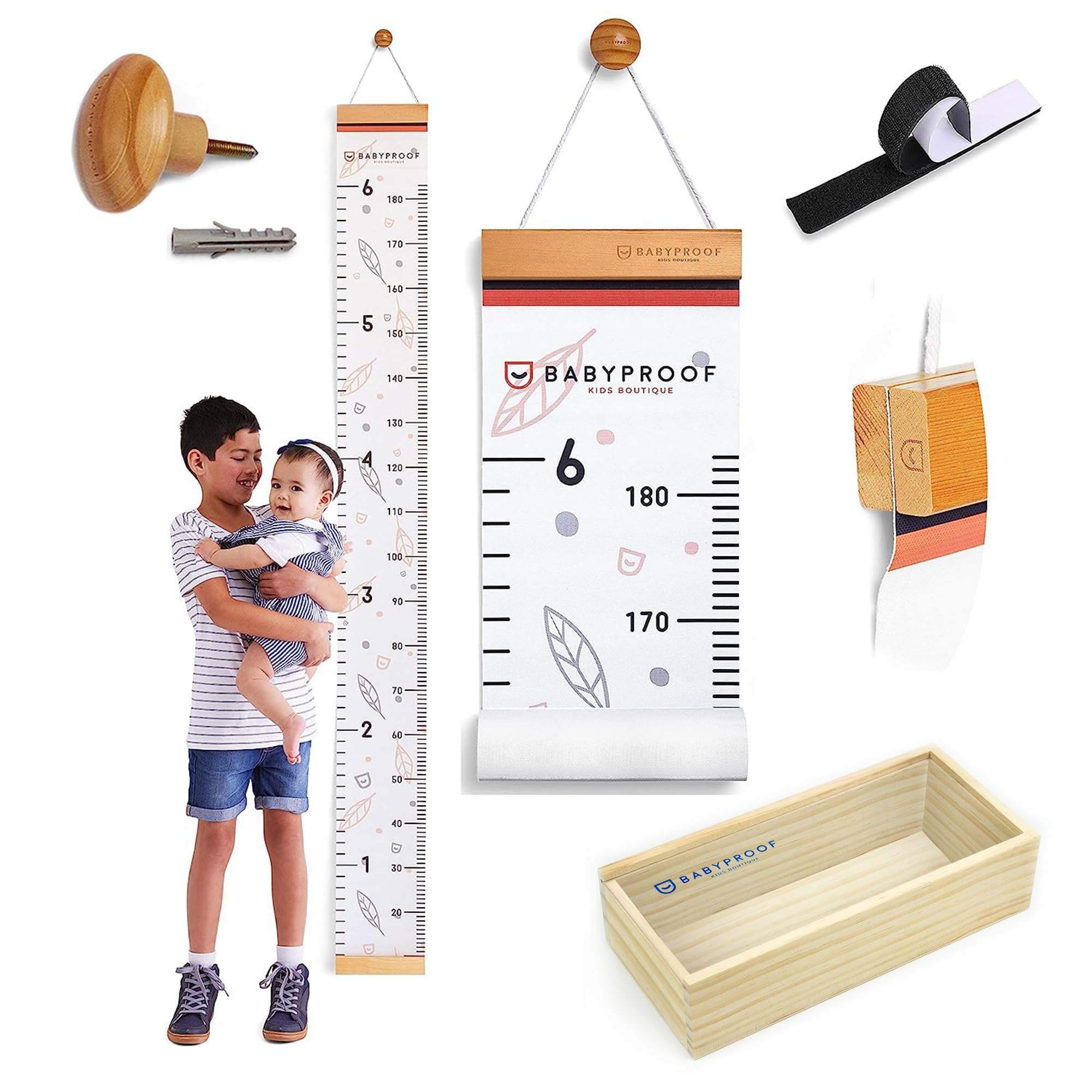 Baby Proof Kids Growth Chart - Wall Mounted Height Measurement Ruler with Wooden Keepsake Box | Perfect Nursery Decor & Meaningful Milestone Tracker for Toddlers & Children | Great for Bedrooms, Playrooms & Gift Giving