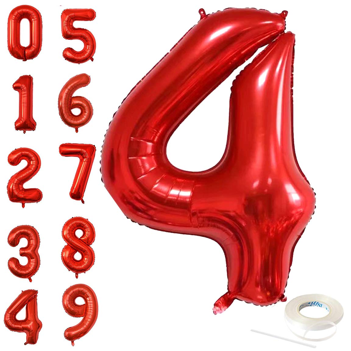 40 Inch Red Jumbo Digital 4 Foil Mylar Balloons - Giant Number Balloons for Birthday Parties, Weddings, Bridal Showers, Anniversaries & Photo Shoots - Perfect for Event Decorations, Backdrops and Celebration Displays