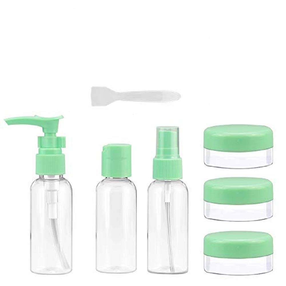 Ovuro Plastic Multipurpose Cosmetic Travel Pouch Kit with 2 Empty Refillable Bottles & Jars - Multi Color Set for Toiletries, Makeup, Skincare - Perfect for Travel, Gym, Camping & Daily Organizing
