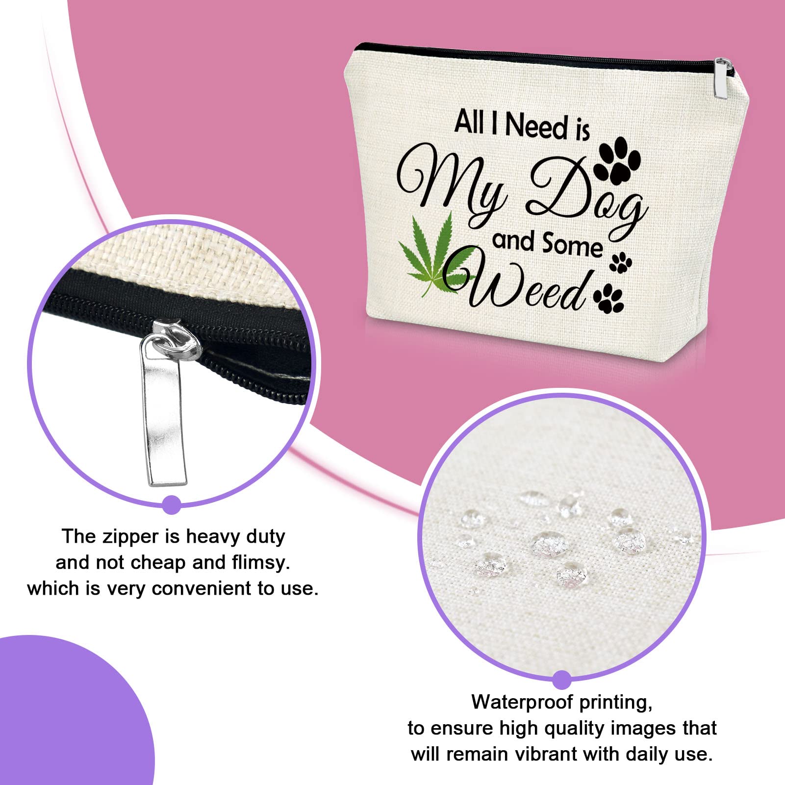 Dog Lover Gifts for Women - Sazuwu Weed & Makeup Bag, Friendship & Birthday Gifts for Female Dog Moms, Animal Lovers Cosmetic Travel Pouch for Christmas, Daily Use & On-the-Go Essentials