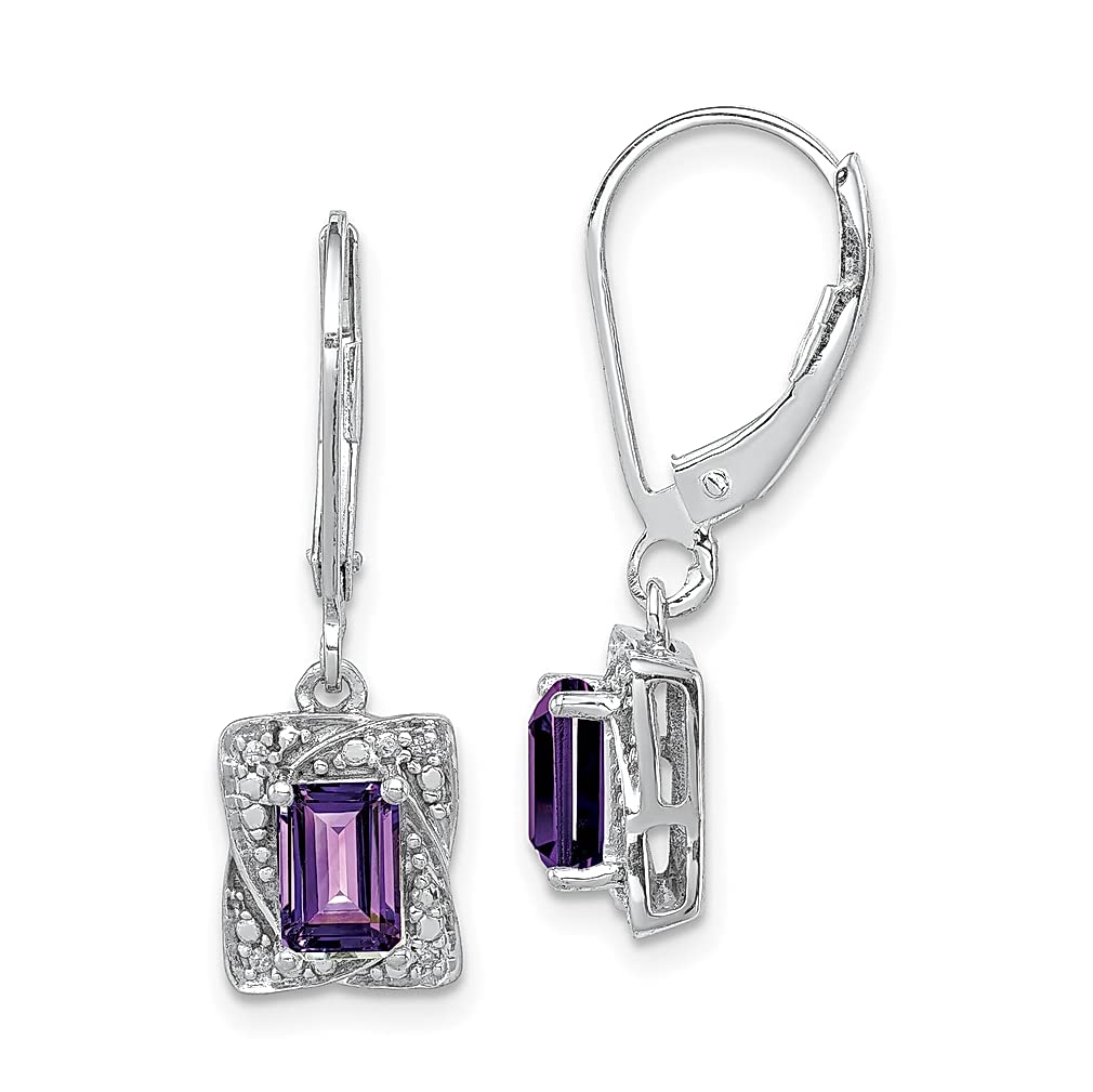 925 Sterling Silver Diamond & Purple Amethyst Leverback Earrings for Women - Elegant Drop Dangle Fine Jewelry Gift for Her - Perfect for Weddings, Parties & Special Occasions