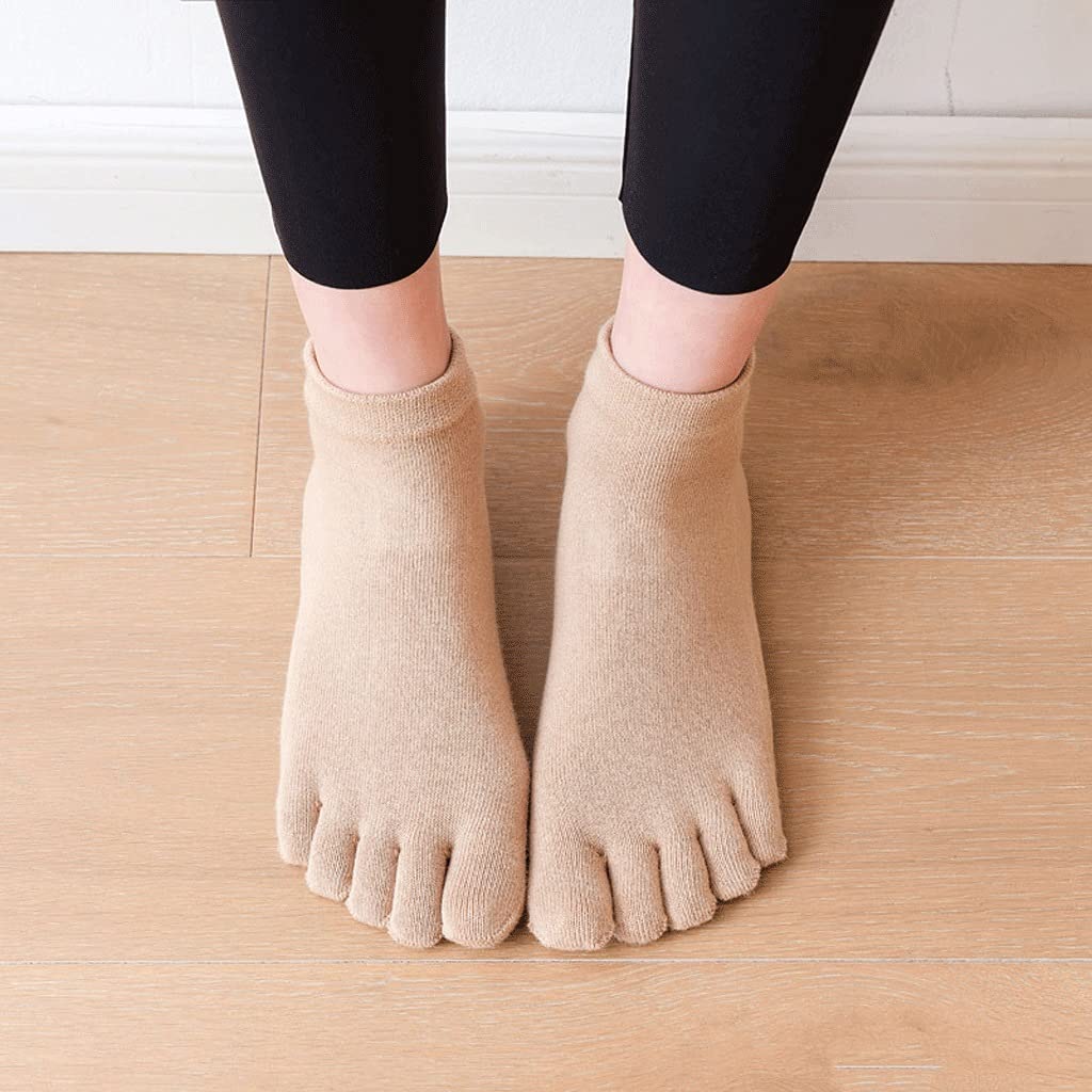 2021 Women's Anti-Slip Five-Toe Yoga Socks - Breathable Cotton Ballet Dance Socks for Pilates, Fitness & Quick-Dry Workouts (Beige, Size EUR 35-41/US 4.5-8.5) - Perfect for Yoga Studios, Home Workouts & Dance Classes