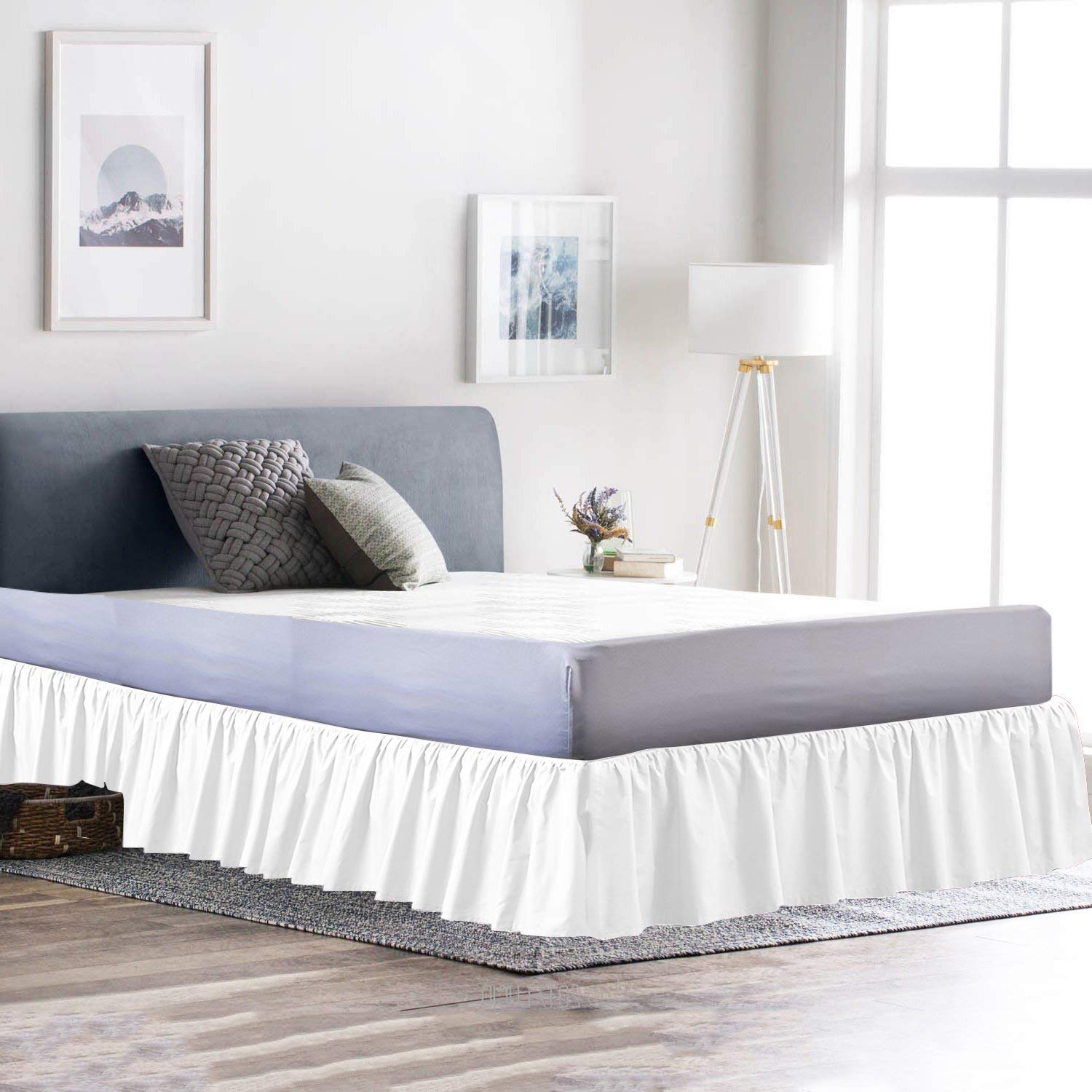 Premium 100% Cotton 800 Thread Count Ruffled Bed Skirt - Queen Size White Solid with 15