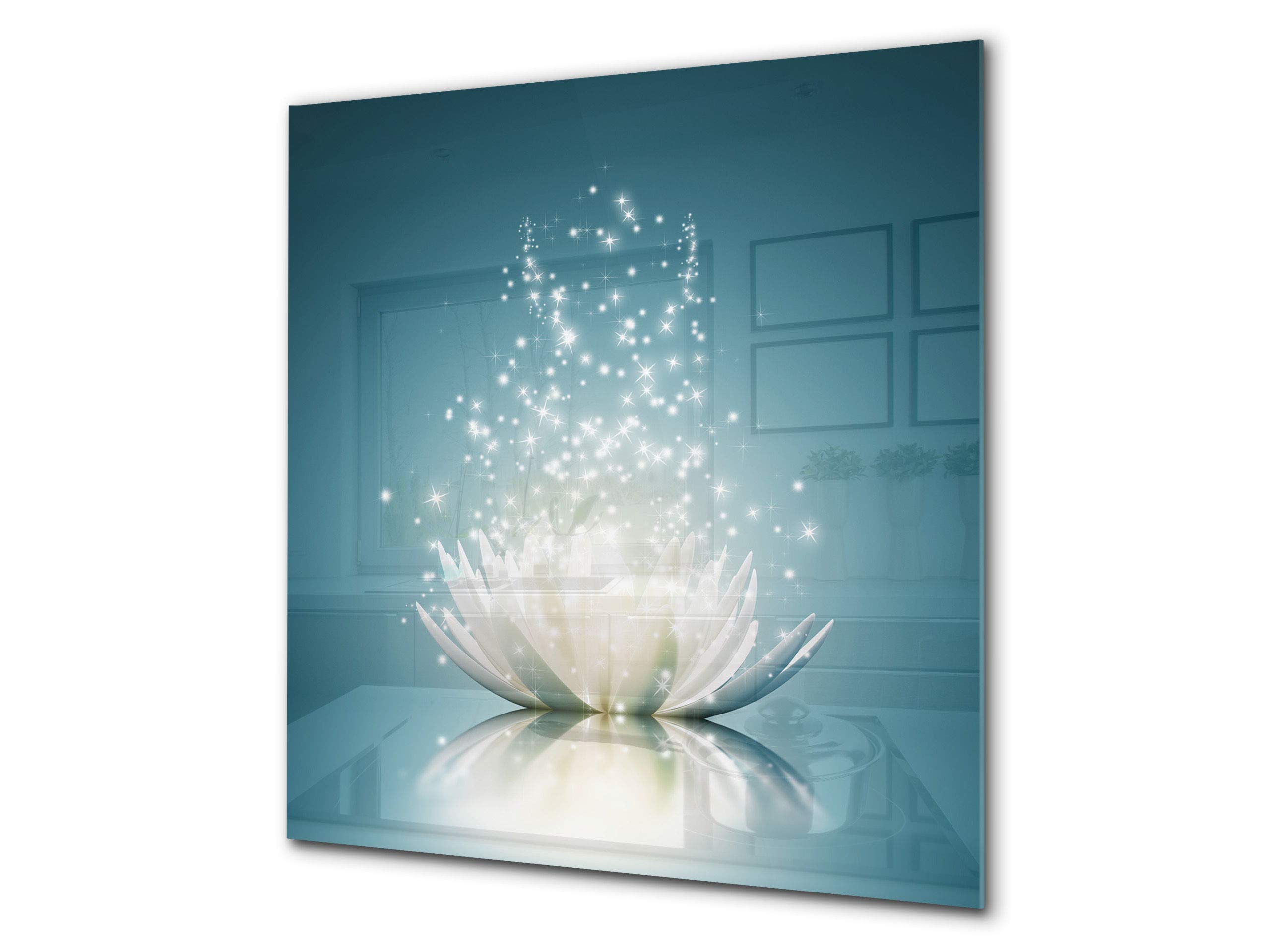 Concept Crystal Toughened Glass Backsplash - Art Glass Design Printed Glass Splashback BS 04 Dandelion & Flowers Series: Shining Water Lily | Modern Kitchen Backsplash for Home Decor & Protection