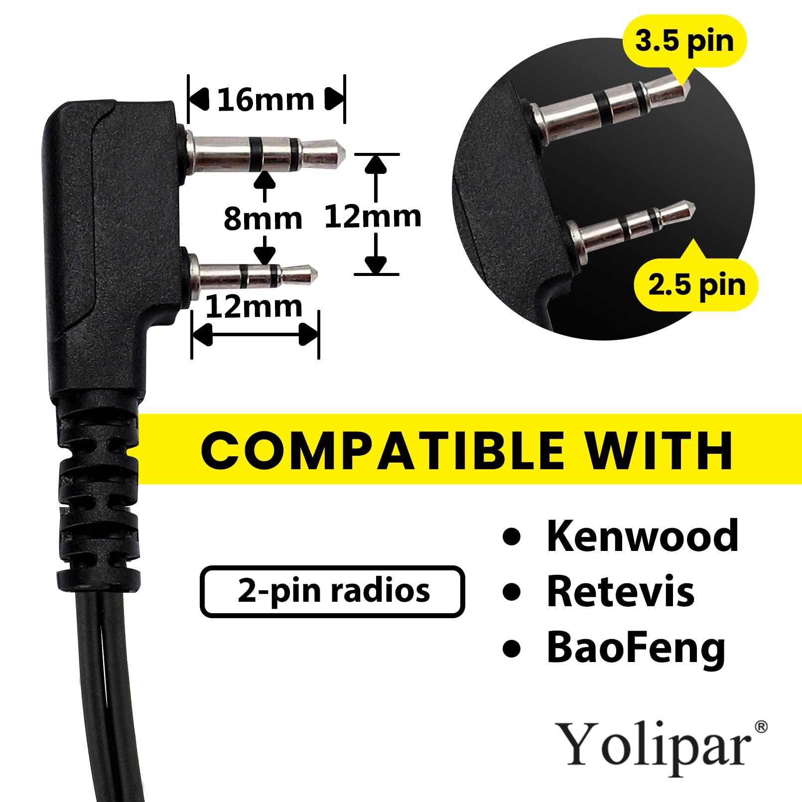 Single-Wire Surveillance Earpiece Kit (2 Pack) - Compatible with Retevis, BaoFeng, BTECH, Kenwood & Arcshell AR-5 Walkie Talkies - Includes PTT Mic & D-Shaped Clip-Ear Headset - Perfect for Security, Event Staff & Construction Communication