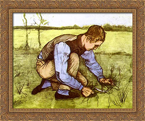 Vincent van Gogh 'Boy Cutting Grass With A Sickle' 24x20 Inch Gold Ornate Wood Framed Canvas Art Print - Perfect for Living Room, Bedroom, or Office Wall Decor