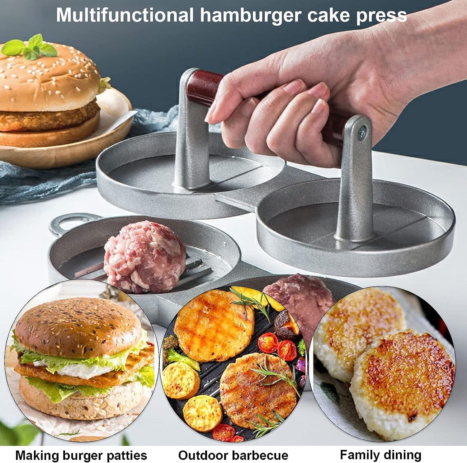 Premium GION Double Hamburger Press - Heavy Duty Stainless Steel Patty Maker for Perfect Round Burgers - Includes 1pc Patty Mold for Grilling, BBQ & Home Cooking - Ideal for Backyard Cookouts, Restaurant Use & Meal Prep
