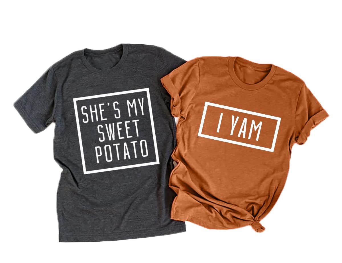 Sweet Potato I Yam Thanksgiving Matching Couples T-Shirt - Funny Husband & Wife Short Sleeve Graphic Tee for Thanksgiving Dinner, Family Gatherings & Holiday Photos