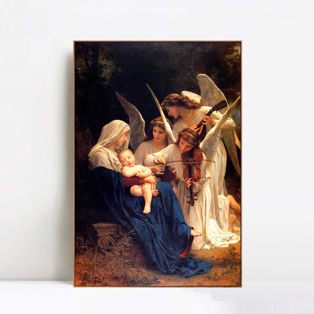 William Adolphe Bouguereau Song of The Angels Framed Canvas Giclee Print - 22x32 Inch Wall Art for Living Room, Bedroom & Office Decor with Wooden Slim Frame | Perfect for Home, Gallery & Gift Giving