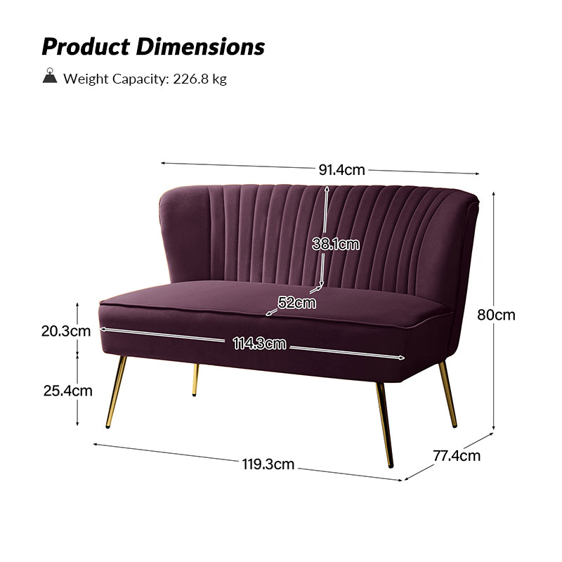 Bariana Velvet Loveseat - Soft & Luxurious Small Couch for Living Room, Bedroom, or Office - Perfect for Cozy Seating & Home Decor