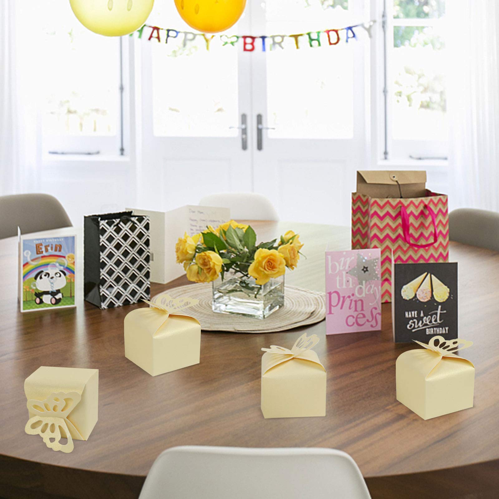 Yellow Butterfly Wedding Favor Boxes - 50pcs for Baby Shower & Party Decor