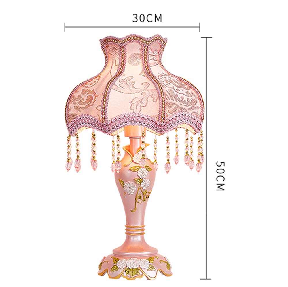 Elegant Pink Princess Table Lamp with European Resin Fabric Shade - Soft Wide Reading Light for Living Room, Bedroom & Nursery - Touch Button E26 Base Indoor Lighting - Perfect for Bedside Night Reading & Cozy Home Decor