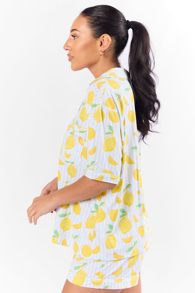Under the Stars Lemon Print Short Sleeve Pajama Top for Women - Soft Sleepwear for Summer Nights & Cozy Lounging at Home