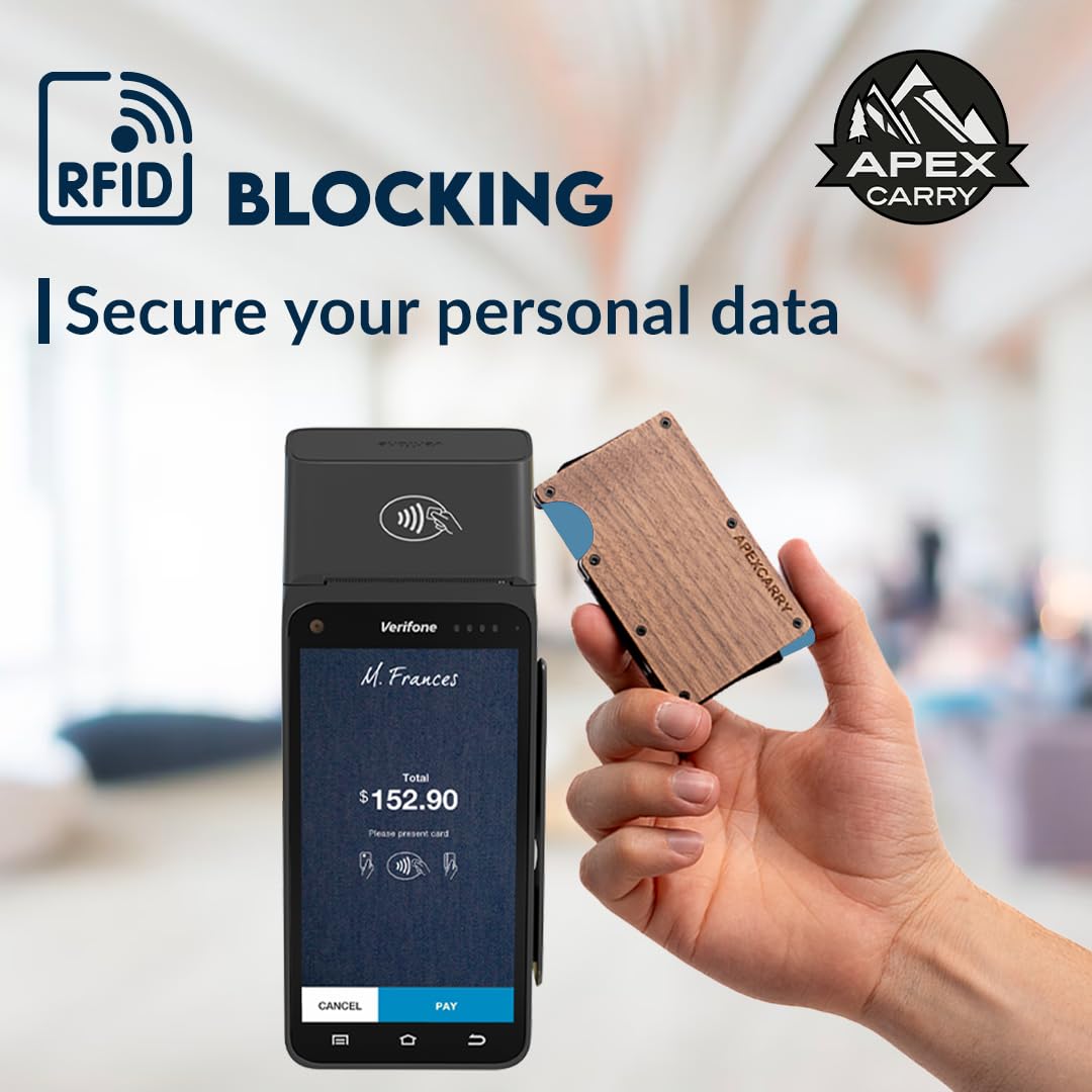 Slim RFID Blocking Minimalist Wallet for Men - Front Pocket Metal Credit Card Holder with Money Clip (Walnut) - Perfect for Travel, Business & Everyday Carry
