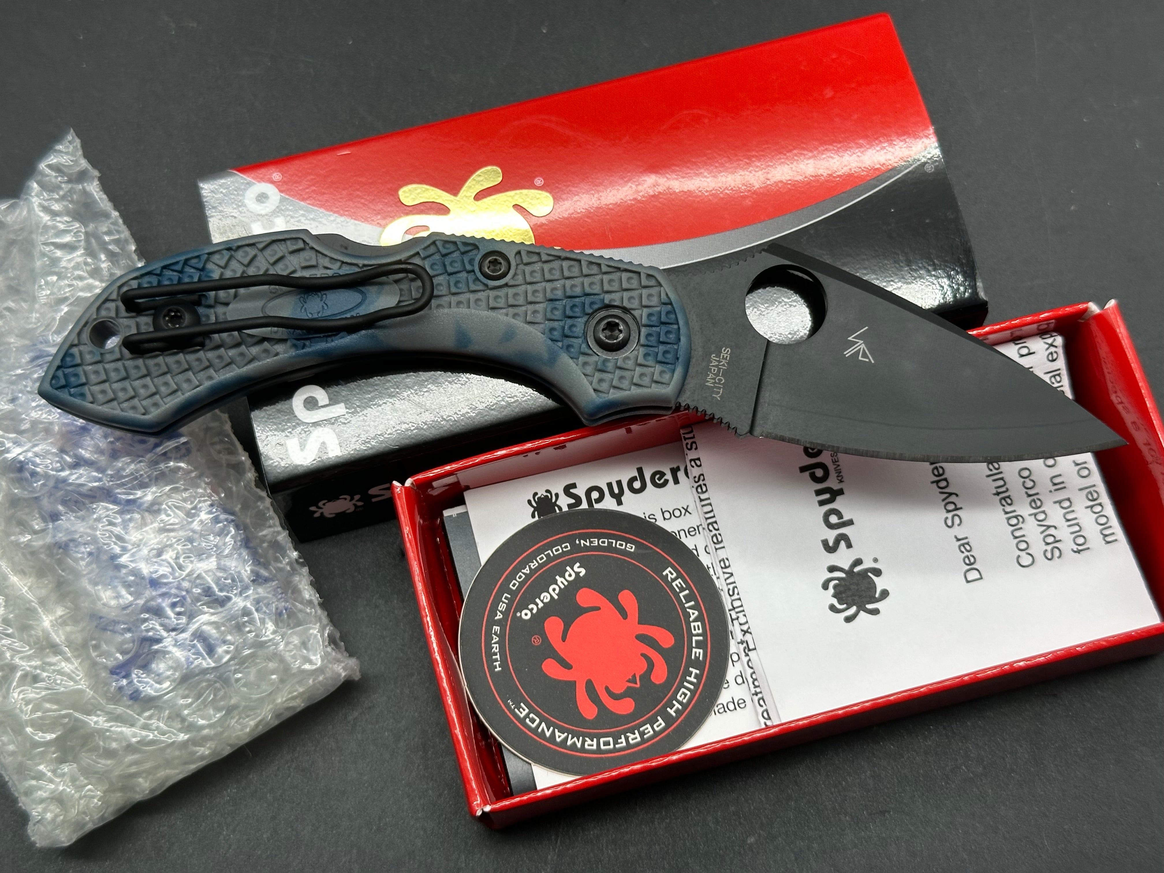 Spyderco Dragonfly Folding Knife - Zome Blue/Gray FRN Handle, Black Superblue Steel Blade - New in Box - Perfect for EDC, Camping & Outdoor Adventures