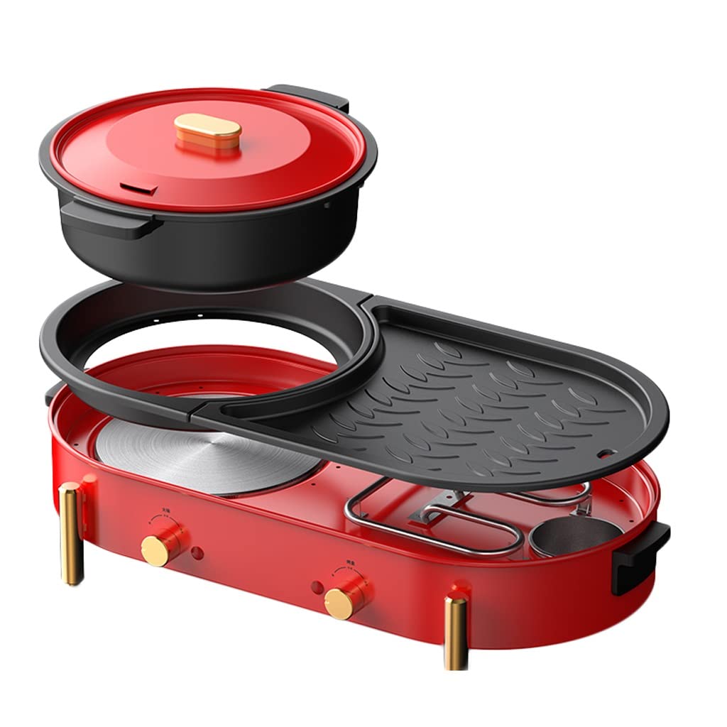**LZL Multi-Function Electric Hot Pot & Grill Pan - Dual-Purpose Nonstick Cookware for BBQ, Frying & Shabu-Shabu - Perfect for Indoor/Outdoor Cooking & Family Gatherings (Red)**