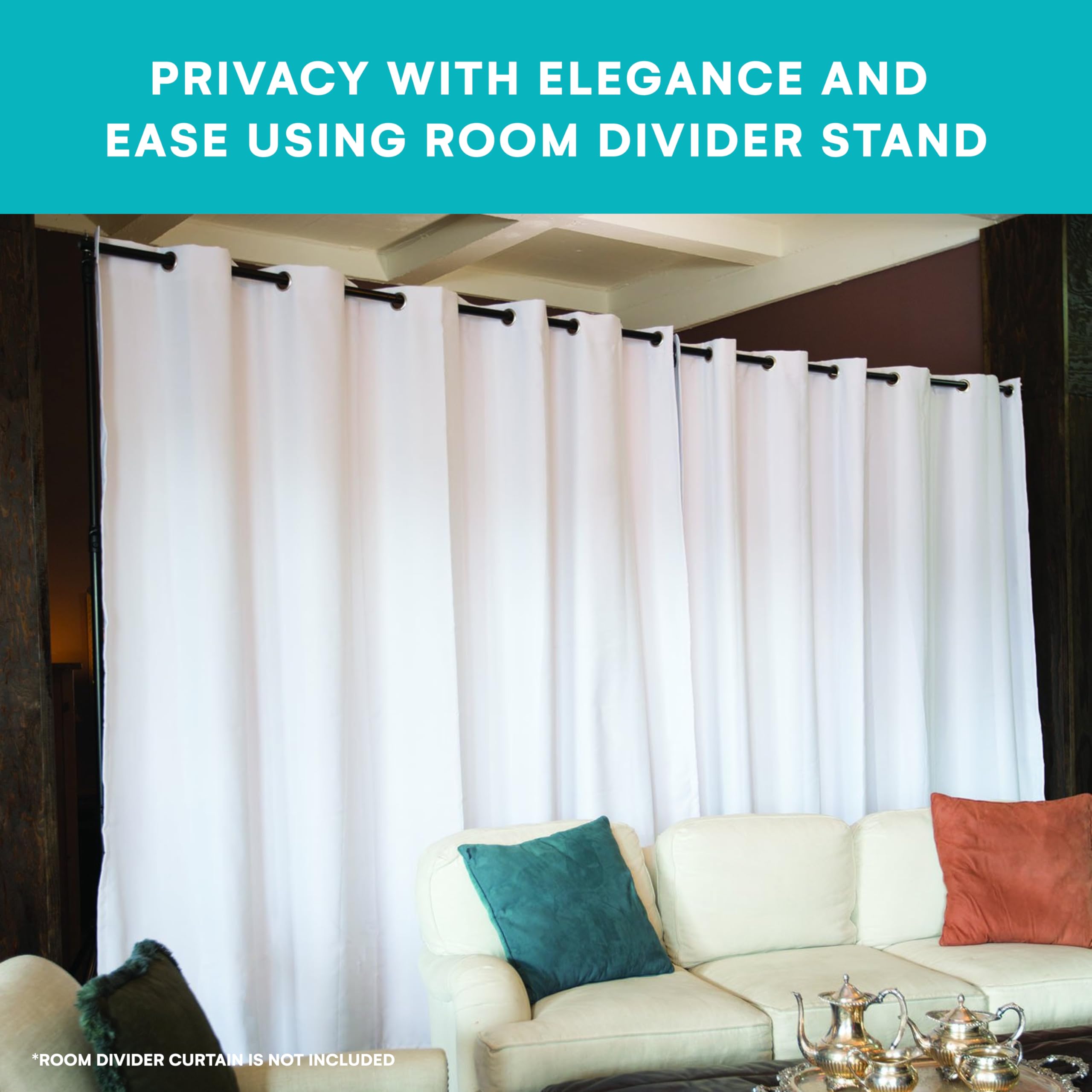 Freestanding Adjustable Room Divider Stand - 25ft to 37.5ft Wide, No Drill Installation | Portable Curtain Divider for Room Separation & Privacy | Perfect for Home Offices, Studios, and Event Spaces