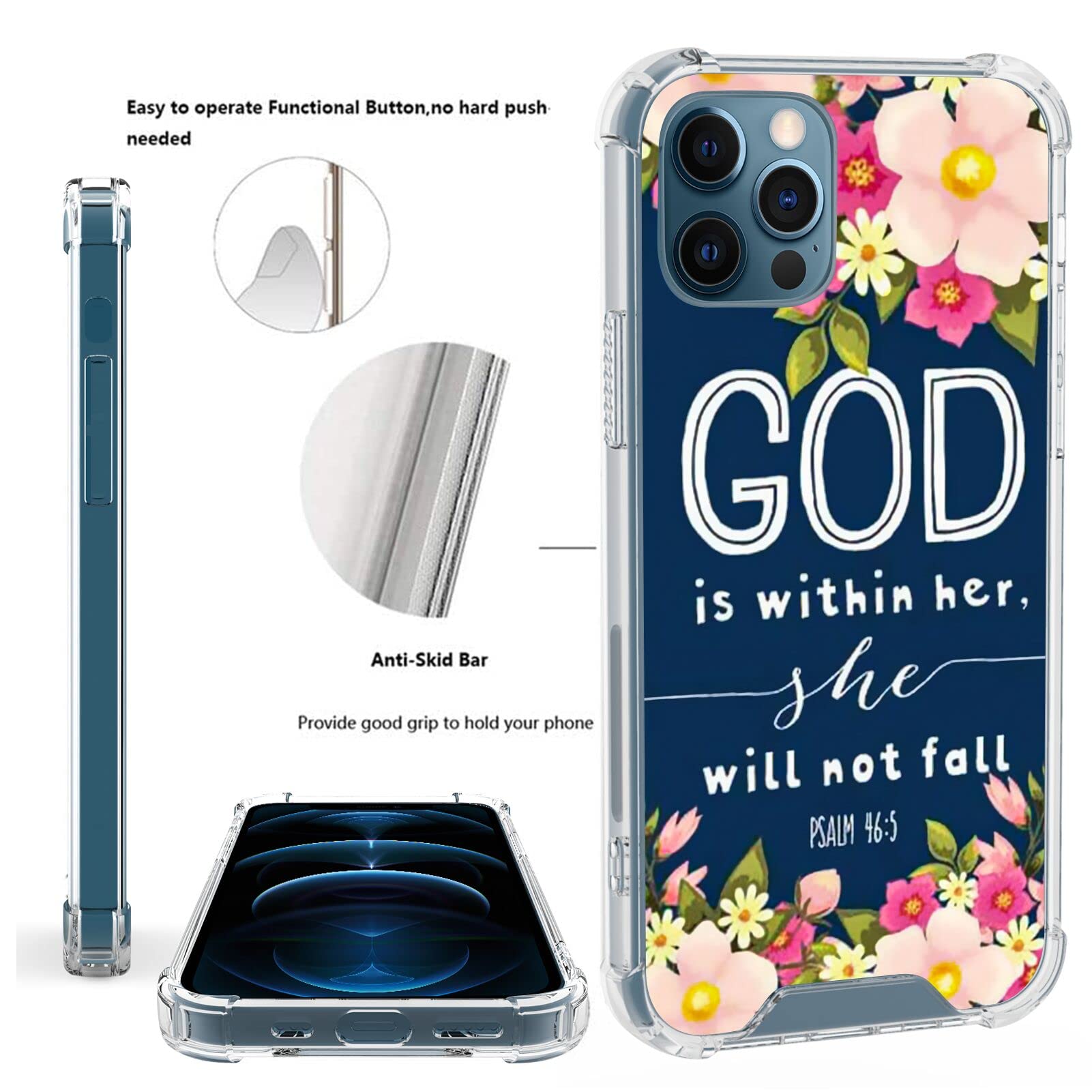 Shockproof Clear Phone Case for iPhone 12/12 Pro - Christian Bible Verse Design with Reinforced Corners | Protective Cover for Daily Use, Church, Prayer & Faith-Based Lifestyle