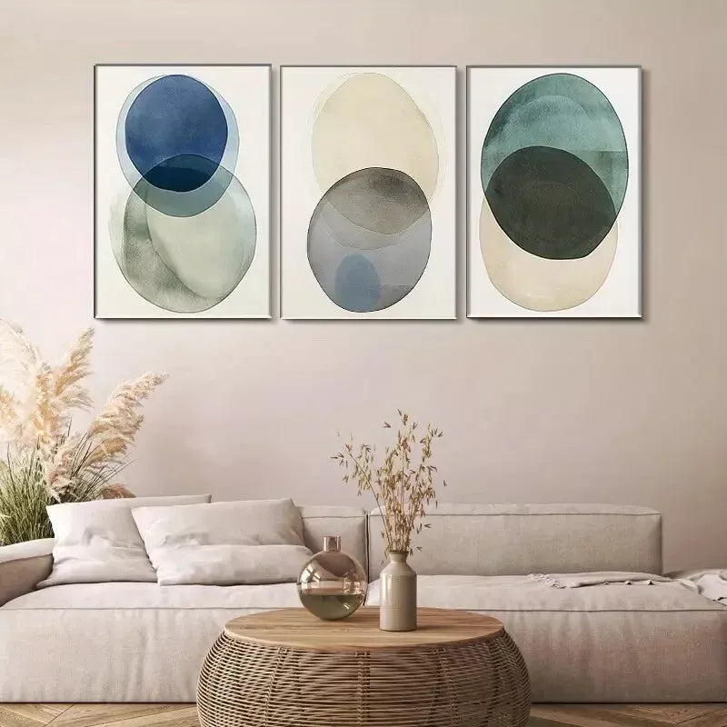 3-Piece Abstract Overlapping Circles Triptych Wall Art Set - Framed Canvas 40x60cm (16x24in) - High Quality Print - 100% Australian Made - Ready to Hang - Perfect for Living Room, Bedroom & Office Decor