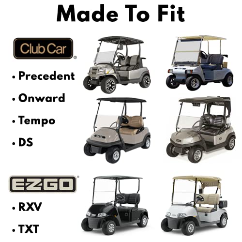 Premium Universal Golf Cart Cover - Waterproof & UV Resistant 4-Sided Black Cover Fits Club Car/EZGO RXV/TXT (60