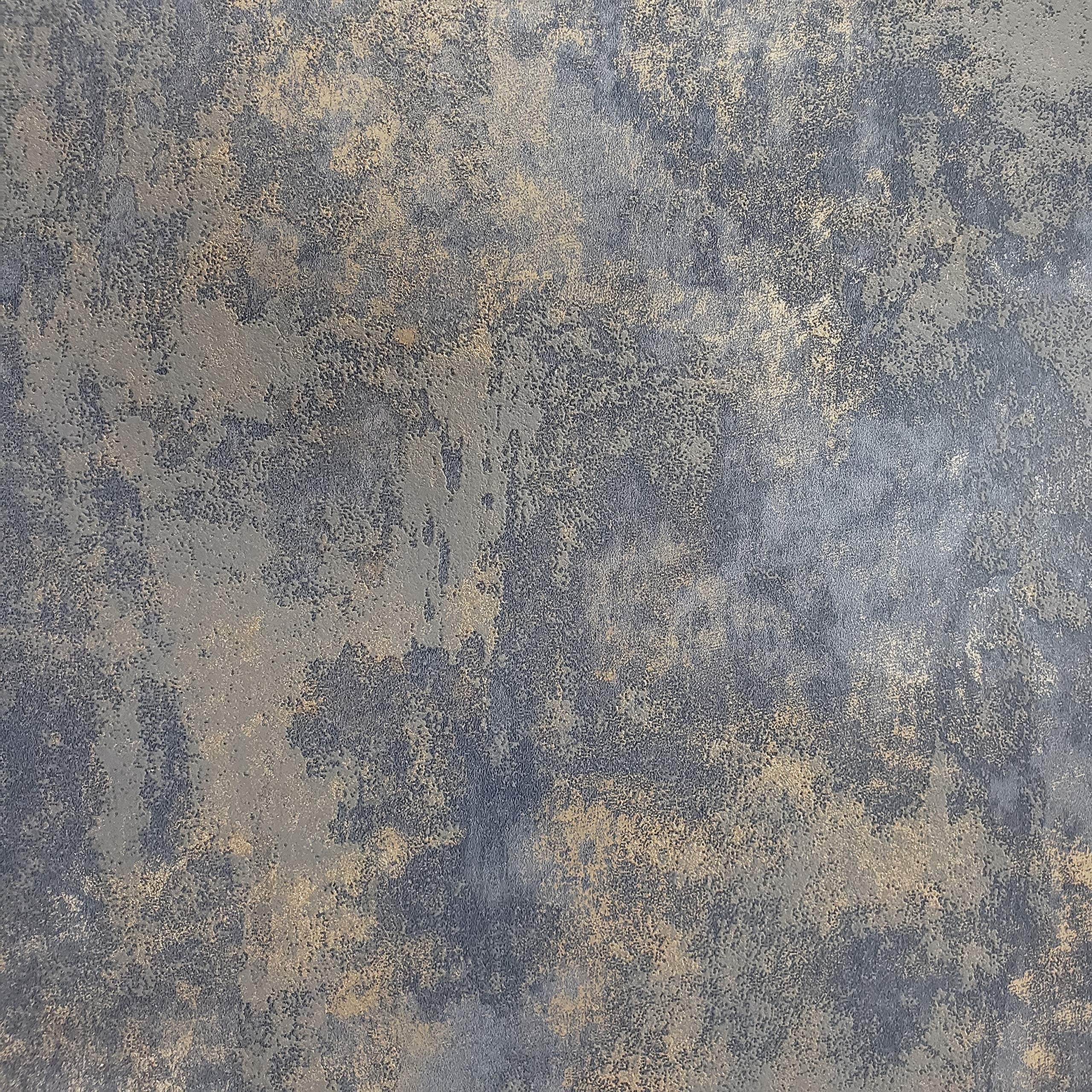 Modern Industrial Wallpaper - Rustic Navy Blue & Gray Gold Textured Faux Concrete Plaster Wall Covering | Double Roll 3D Wallpaper for Living Room, Bedroom, Office Decor