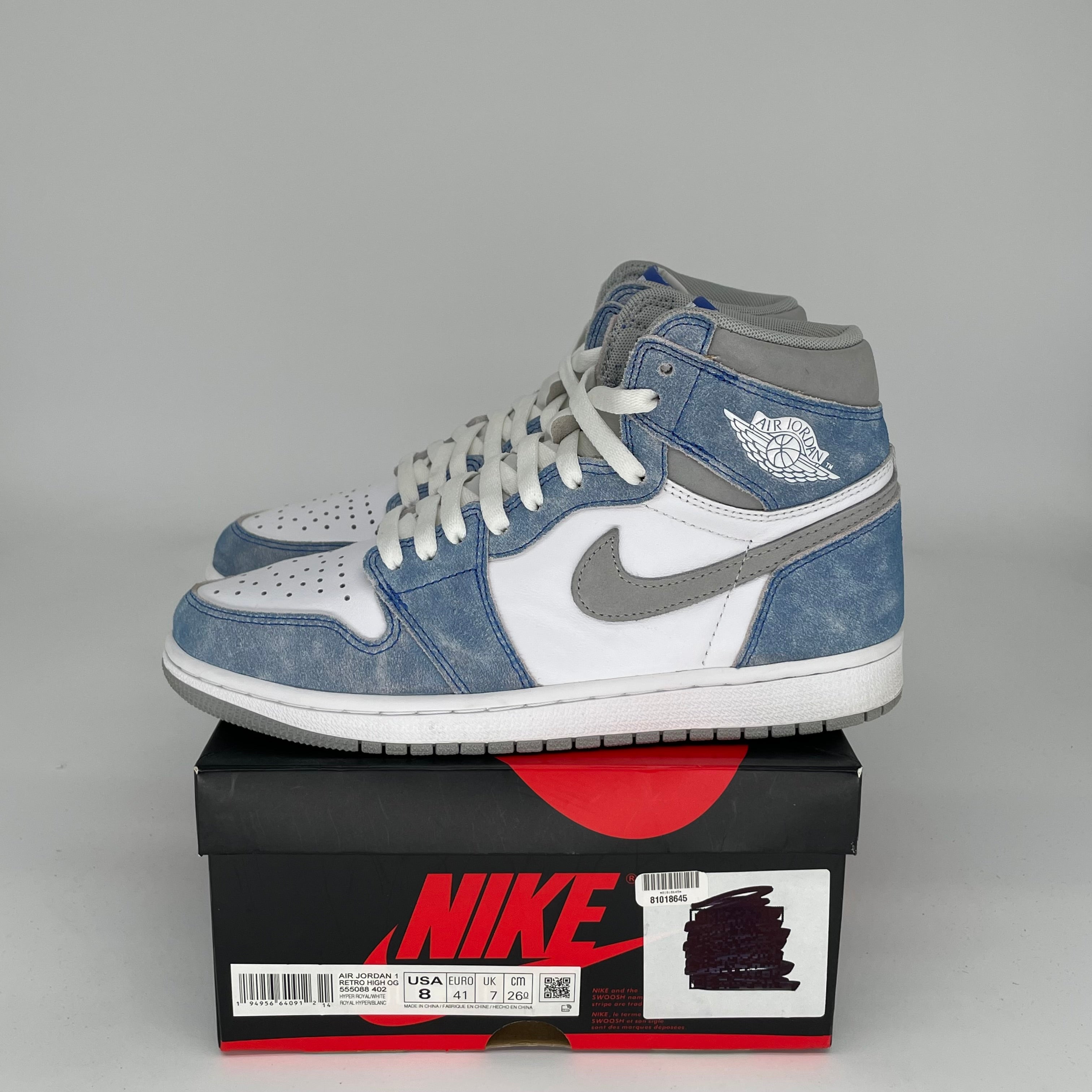 Original: AIR JORDAN 1 HYPER ROYAL SIZE 8 555088 402   Optimized: Air Jordan 1 Retro High OG 