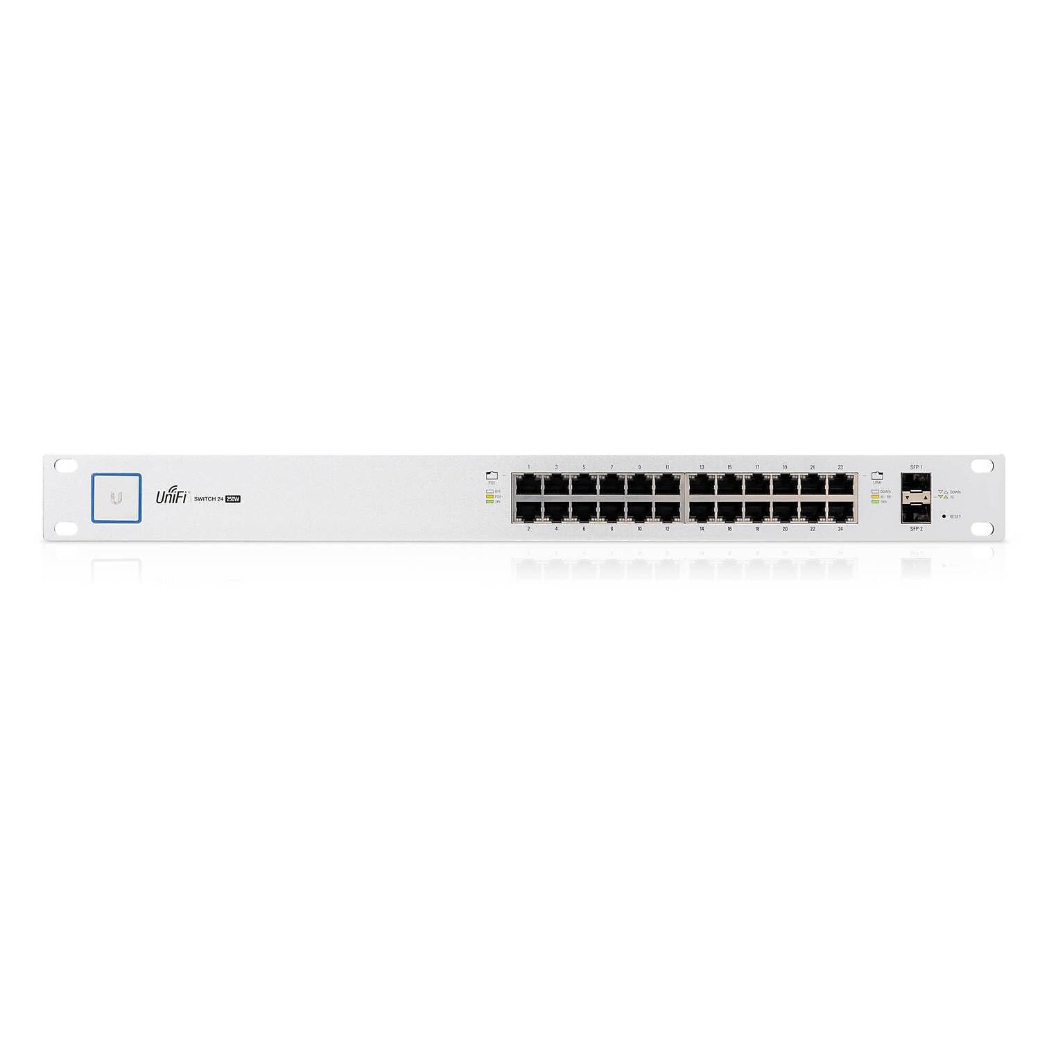 Ubiquiti US-24 250W UniFi Switch - 24 Port Gigabit Managed Ethernet Switch with PoE+ (White) - Ideal for Home Office, Small Business & Network Setup