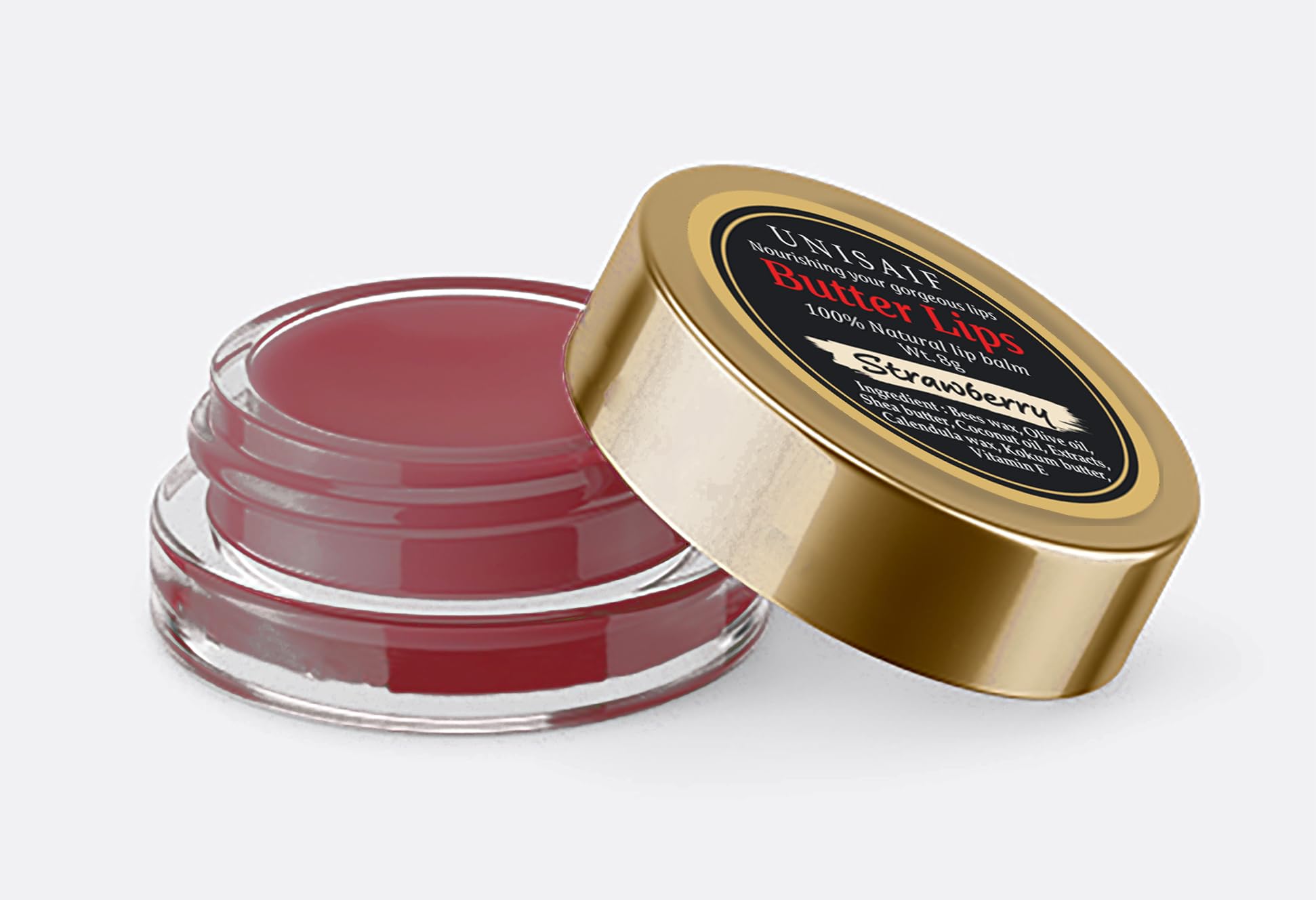 Organic Strawberry Lip Balm - 100% Natural, Mineral Oil Free for Soft & Hydrated Lips | Nourishing Lip Care with Shea Butter & Vitamin E | Perfect for Dry, Chapped Lips in Winter & Daily Use (8g)