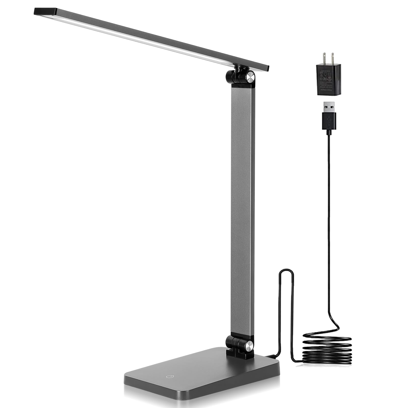 LED Desk Lamp for Home Office - 3-Level Dimmable Study Light with USB Charging Port, 5000K Daylight Reading Lamp for Desk, Bedside & Workspace (Gray) | Perfect for Night Studying, Office Tasks & Bedtime Reading