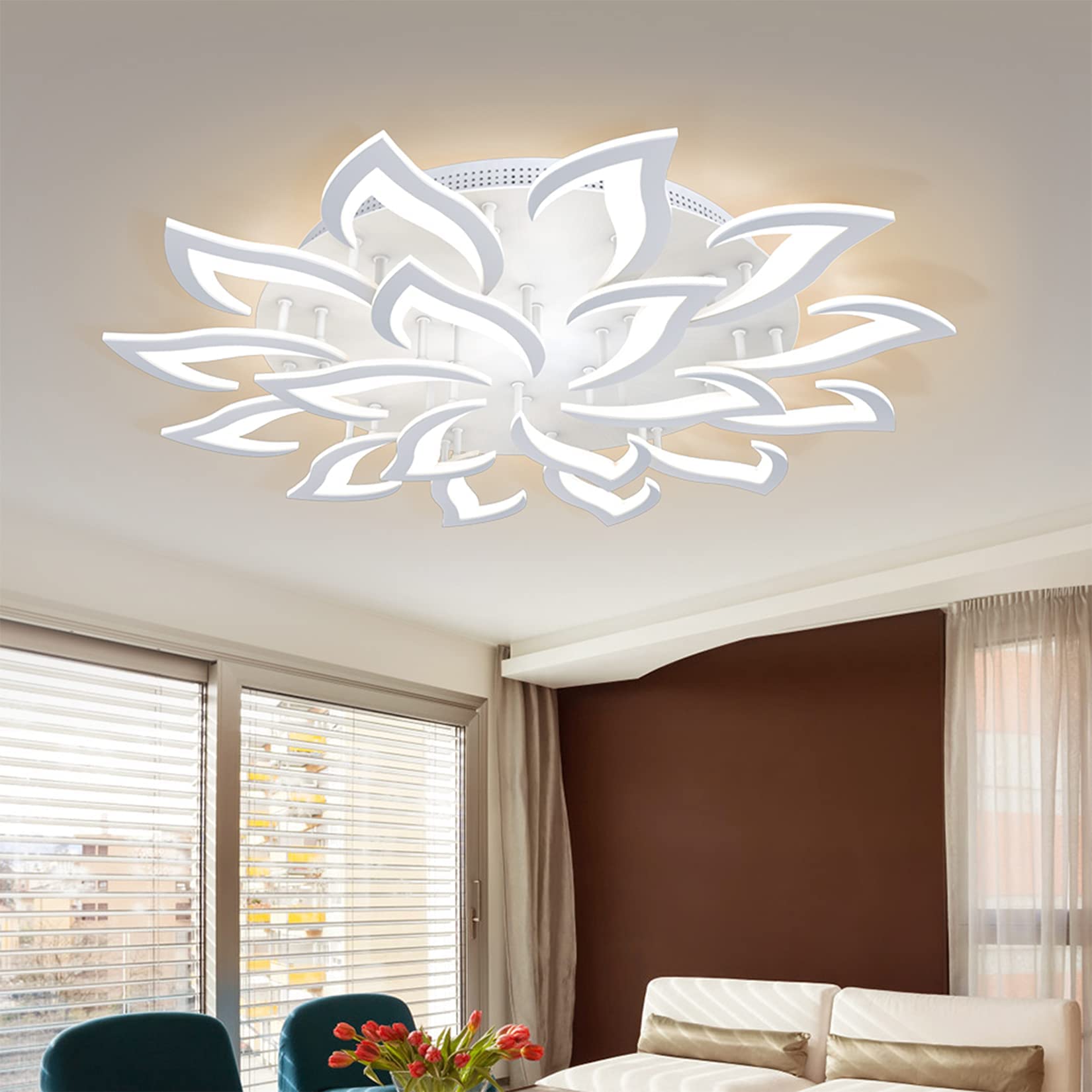 KINDLOV Modern Dimmable LED Ceiling Light - 120W Petal Chandelier Flush Mount Fixture with Remote Control | Energy-Efficient Lighting for Living Room, Bedroom & Dining Room | Perfect for Home Decor & Ambient Lighting