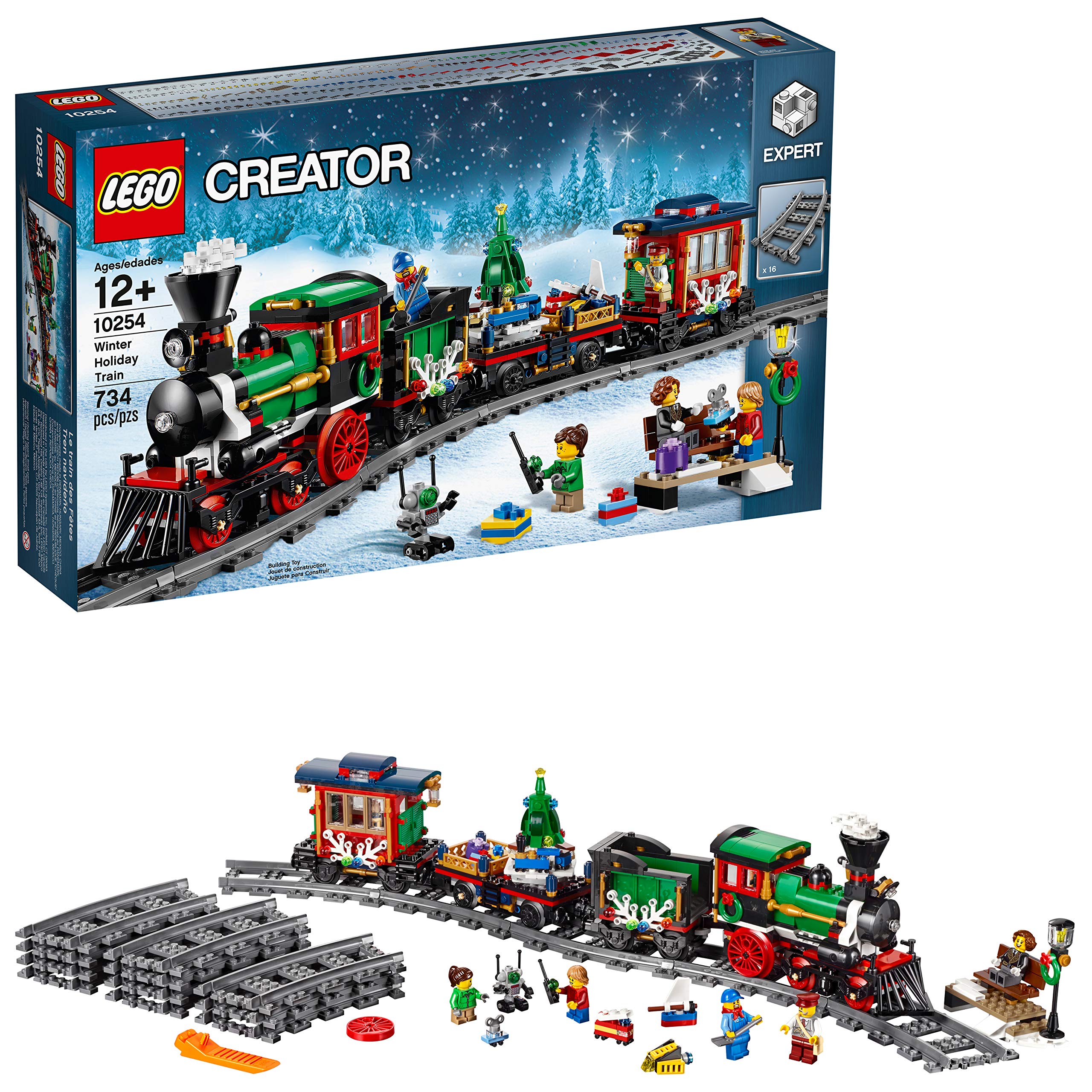 LEGO Creator Expert Winter Holiday Train 10254 - Christmas Train Building Set with Locomotive, Circle Track & Spinning Tree (734 Pieces) - Perfect for Holiday Displays & Collector's Showcase