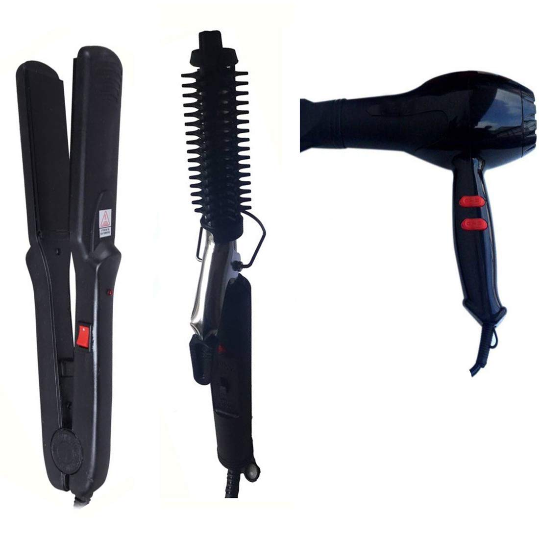RKR 1500W Professional Hair Dryer & Straightener Combo Set for Women - Black Hair Styler with Curler for Salon-Quality Blowouts & Styling at Home