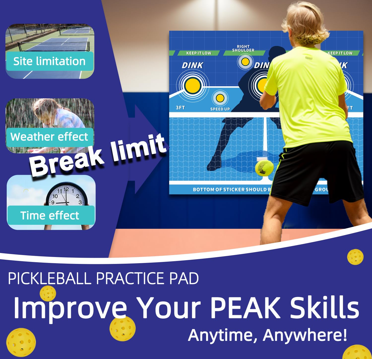 Dink Pad Pickleball Training Wall Rebounder - Portable Pickleball Practice Aid for Solo Drills | Turn Any Wall into a Pickleball Court | Perfect for Backyard, Garage & Indoor Training