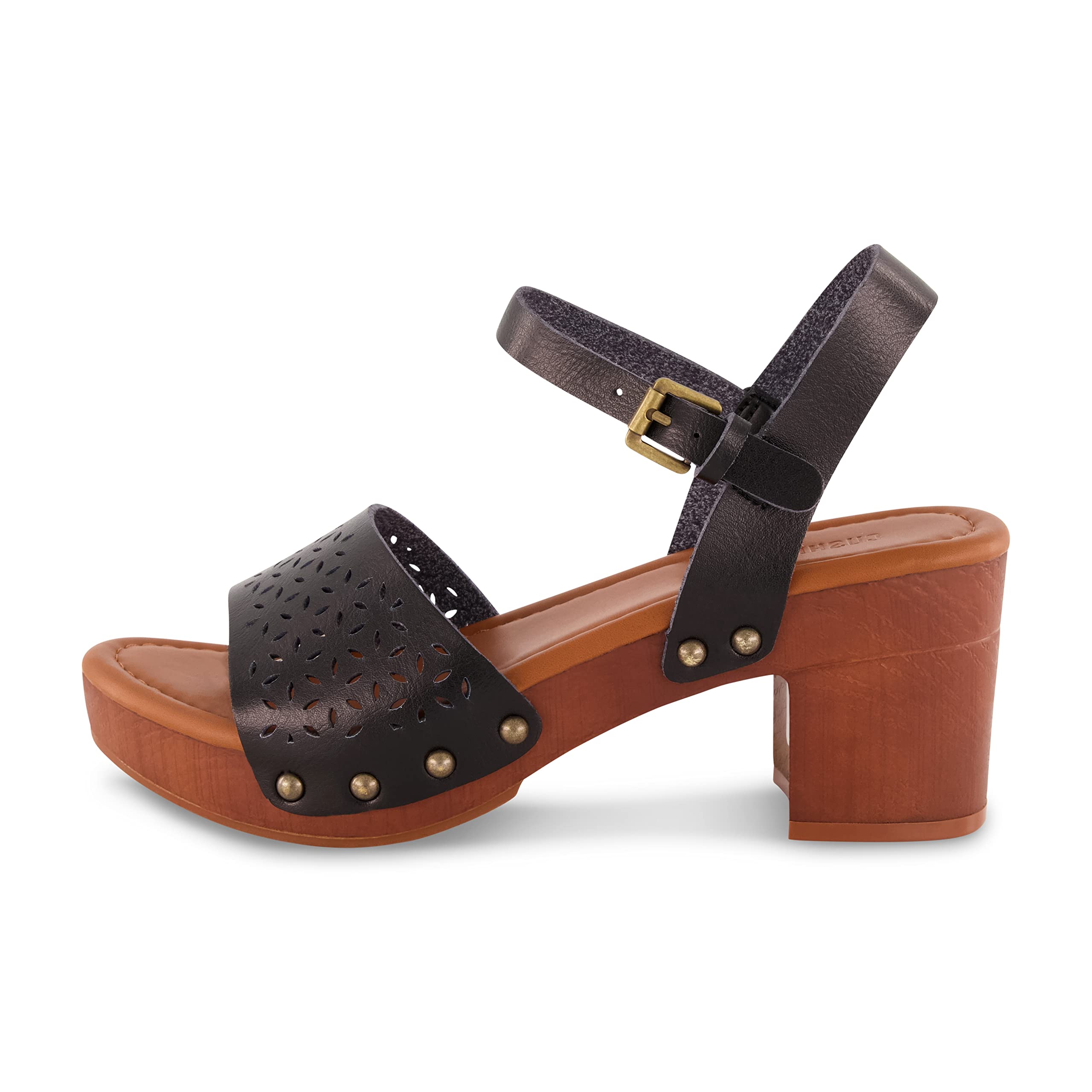 CUSHIONAIRE Women's Comfortable Shea Faux Wood Sandals with Memory Foam & LiteSole Technology - Wide Width Available for Summer Beach Walking, Casual Outfits and Vacation Wear