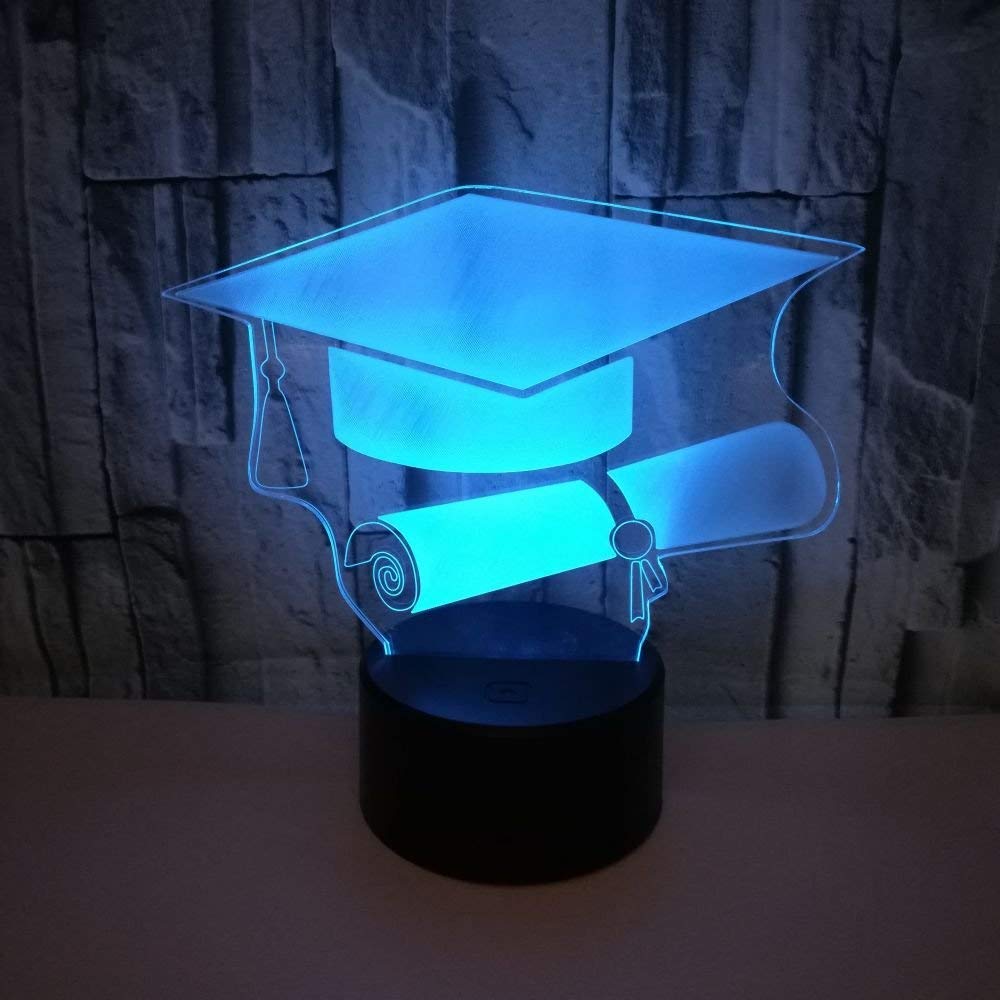 3D Bachelor's Hat Night Light - USB Powered Touch Control LED Desk Lamp with 7 Color Changing Modes | Graduation Gift, Dorm Decor, Optical Illusion Lamp for Bedroom & Office