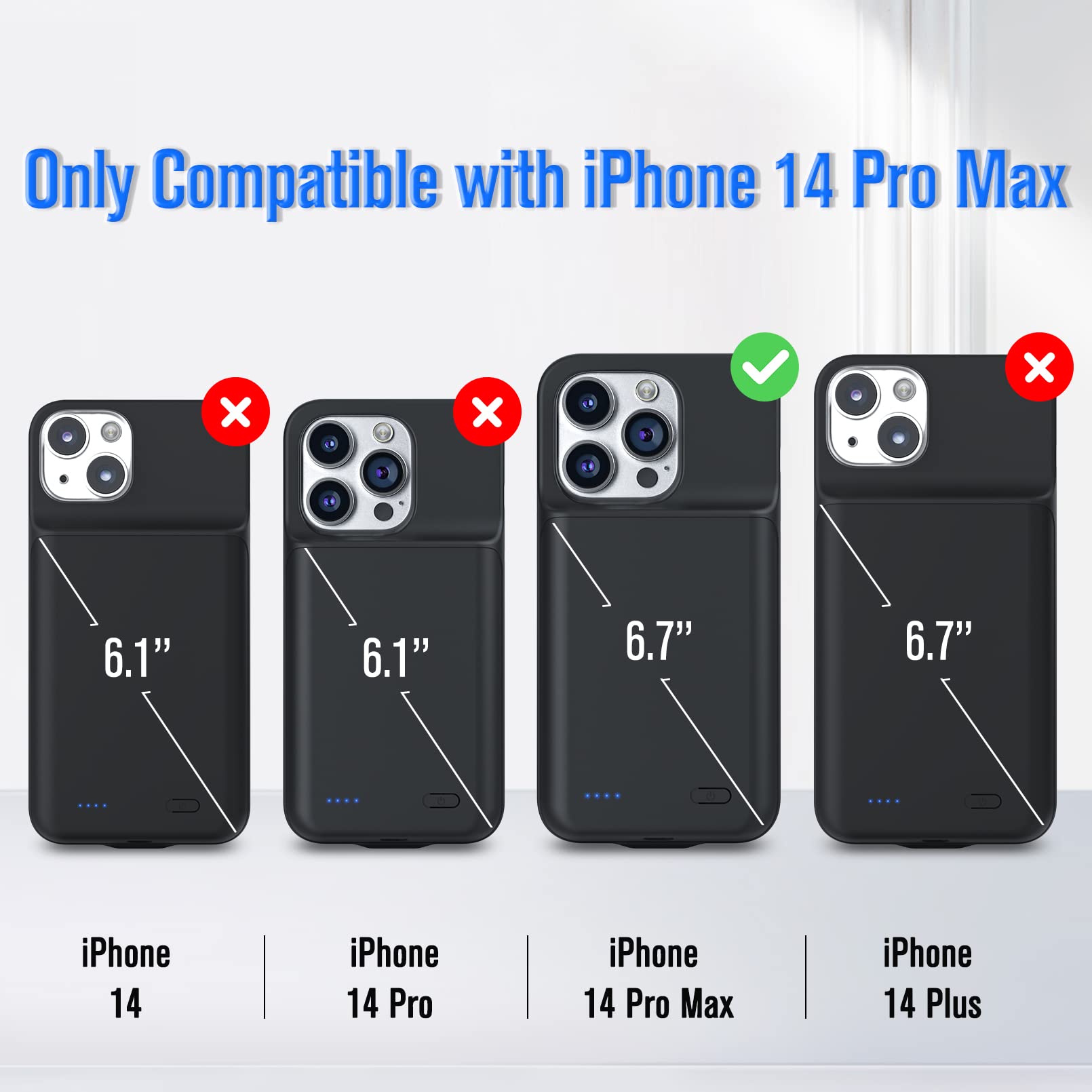Gladgogo 8500mAh Extended Battery Case for iPhone 14 Pro Max (6.7 inch) - Protective Charging Cover & Portable Power Bank - Perfect for Travel, Work & Outdoor Activities - Black