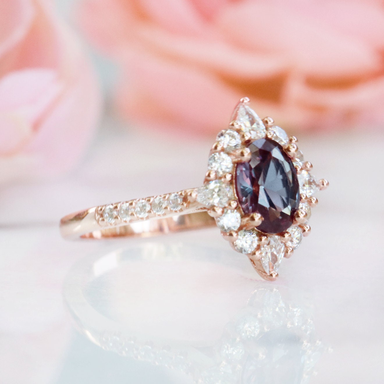 14K Rose Gold Vermeil Alexandrite Ring for Women - Elegant Birthstone Jewelry Gift for Anniversary, Engagement & Special Occasions