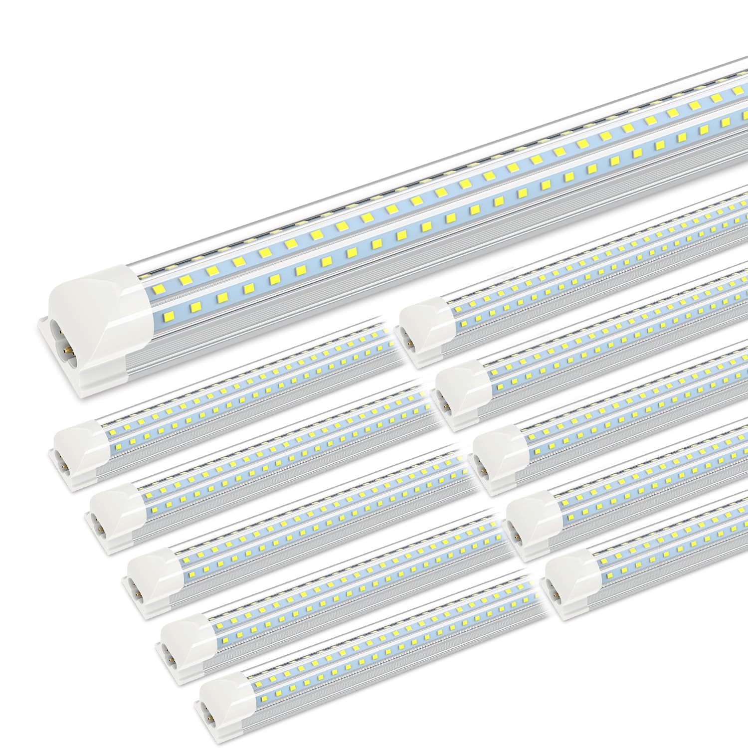 JESLED 8FT LED Shop Light Fixture - 90W 12000LM 5000K Daylight White High Output T8 Linkable Garage Lights - D Shape 3 Rows Clear Cover Plug and Play ETL Certified (10-Pack) - Perfect for Workshops, Warehouses, Garages and Commercial Lighting